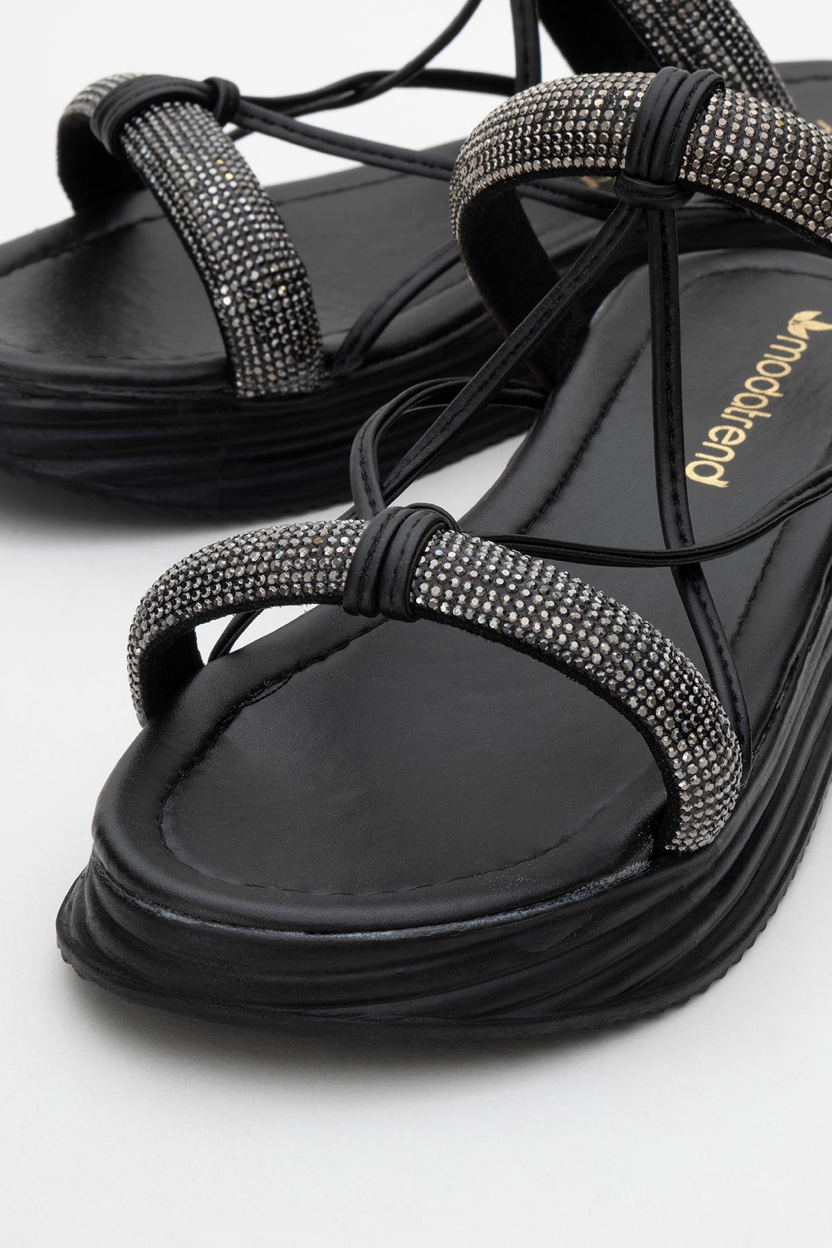 Kadın Taşlı Düz Terlik SİYAH SİYAH - Görsel 4