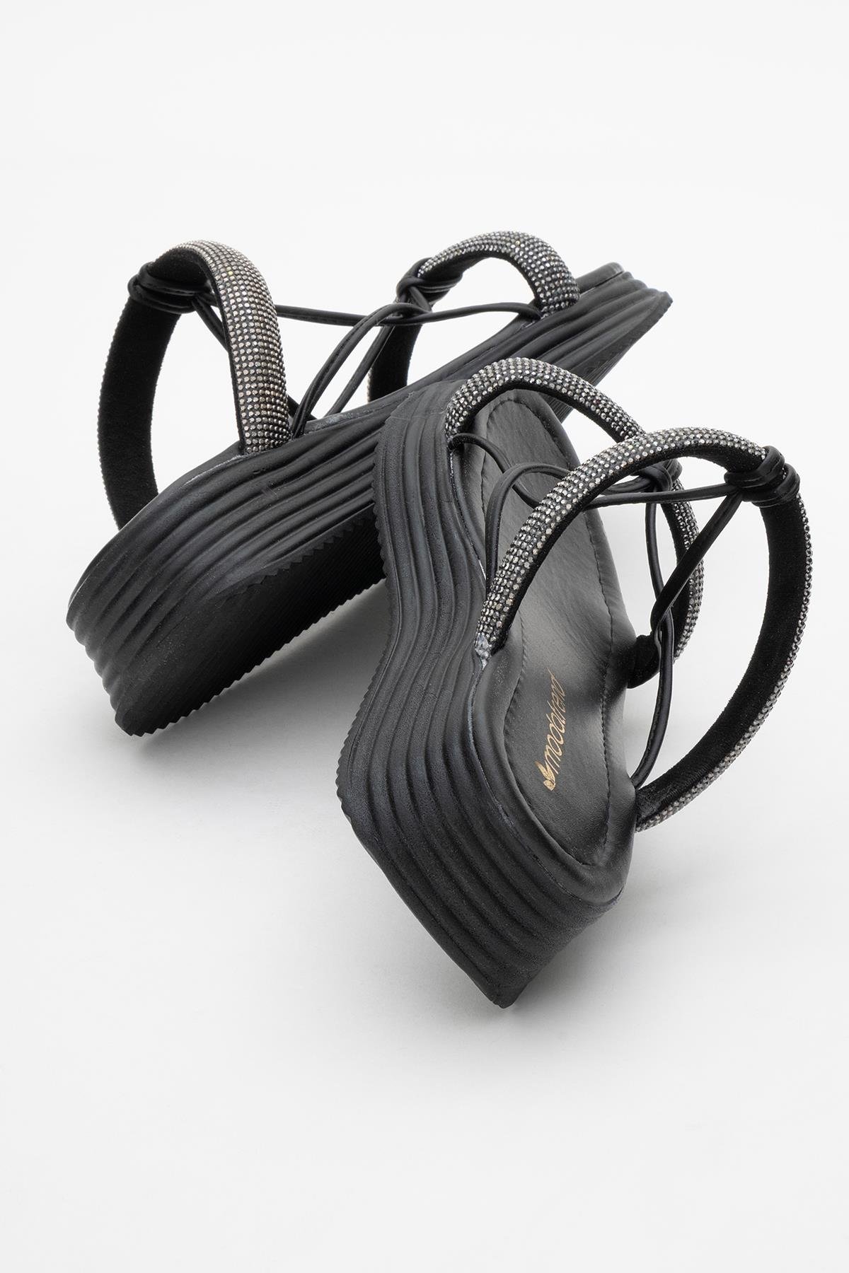 Kadın Taşlı Düz Terlik SİYAH SİYAH - Görsel 5