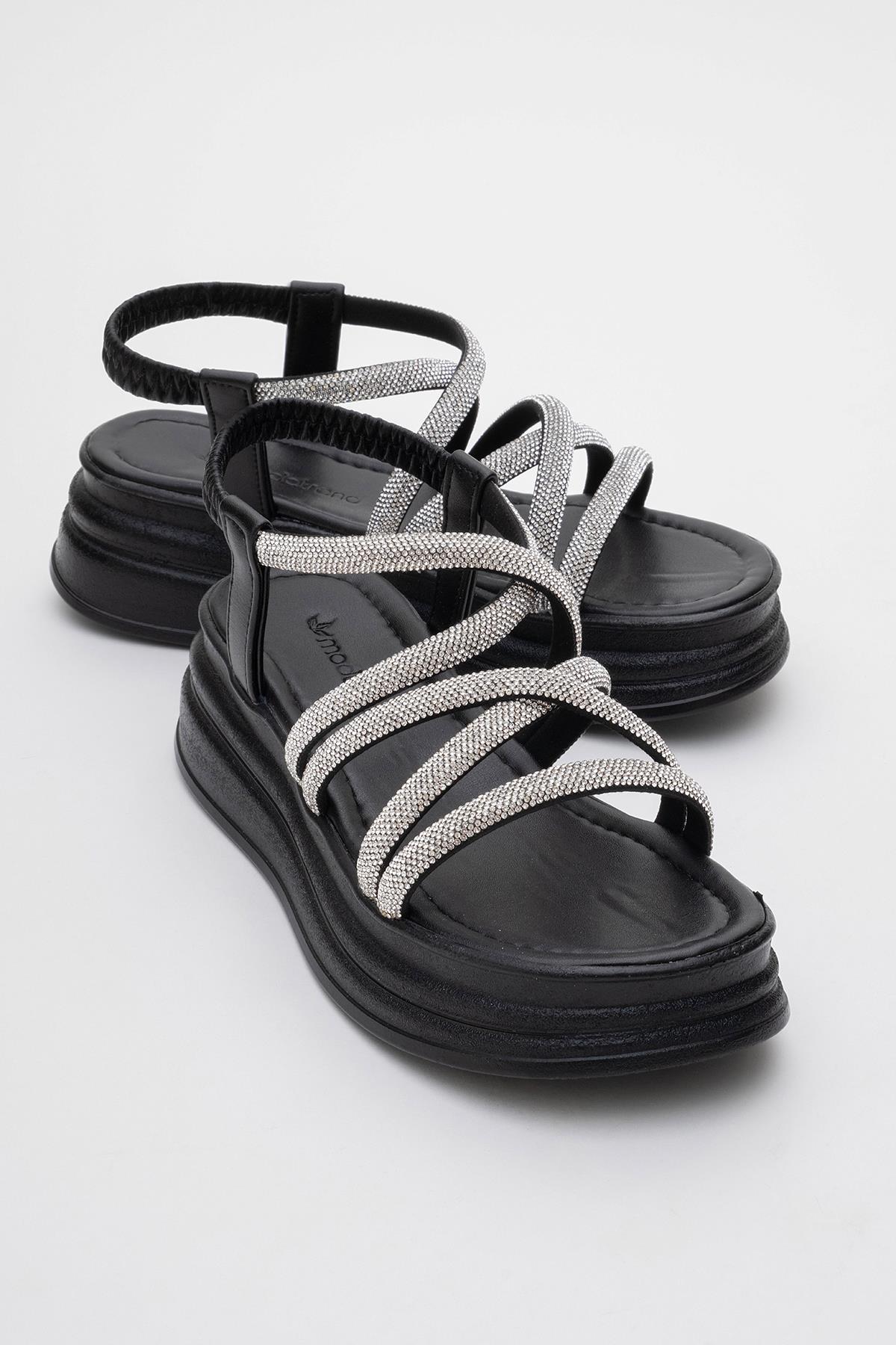 Kadın Çapraz Taşlı Lastikli Sandalet SİYAH - Görsel 2