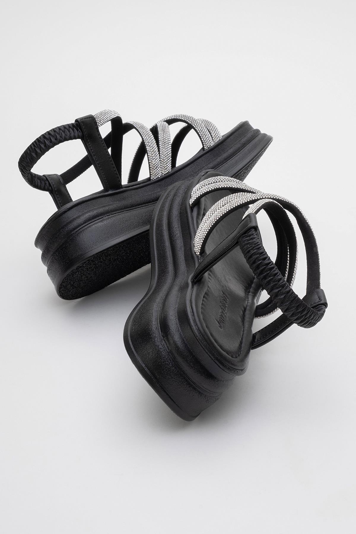 Kadın Çapraz Taşlı Lastikli Sandalet SİYAH - Görsel 5