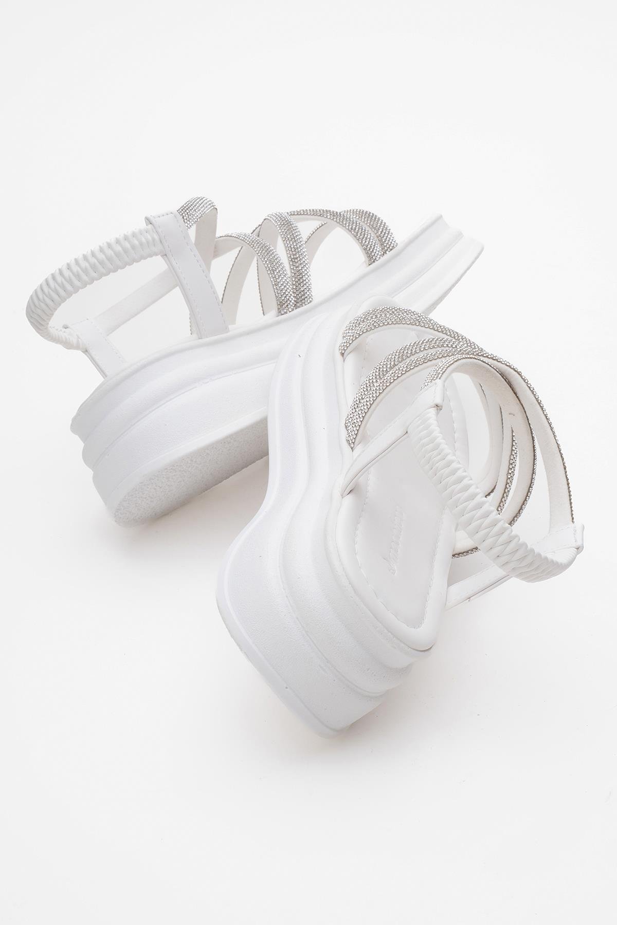 Kadın Çapraz Taşlı Lastikli Sandalet BEYAZ - Görsel 5