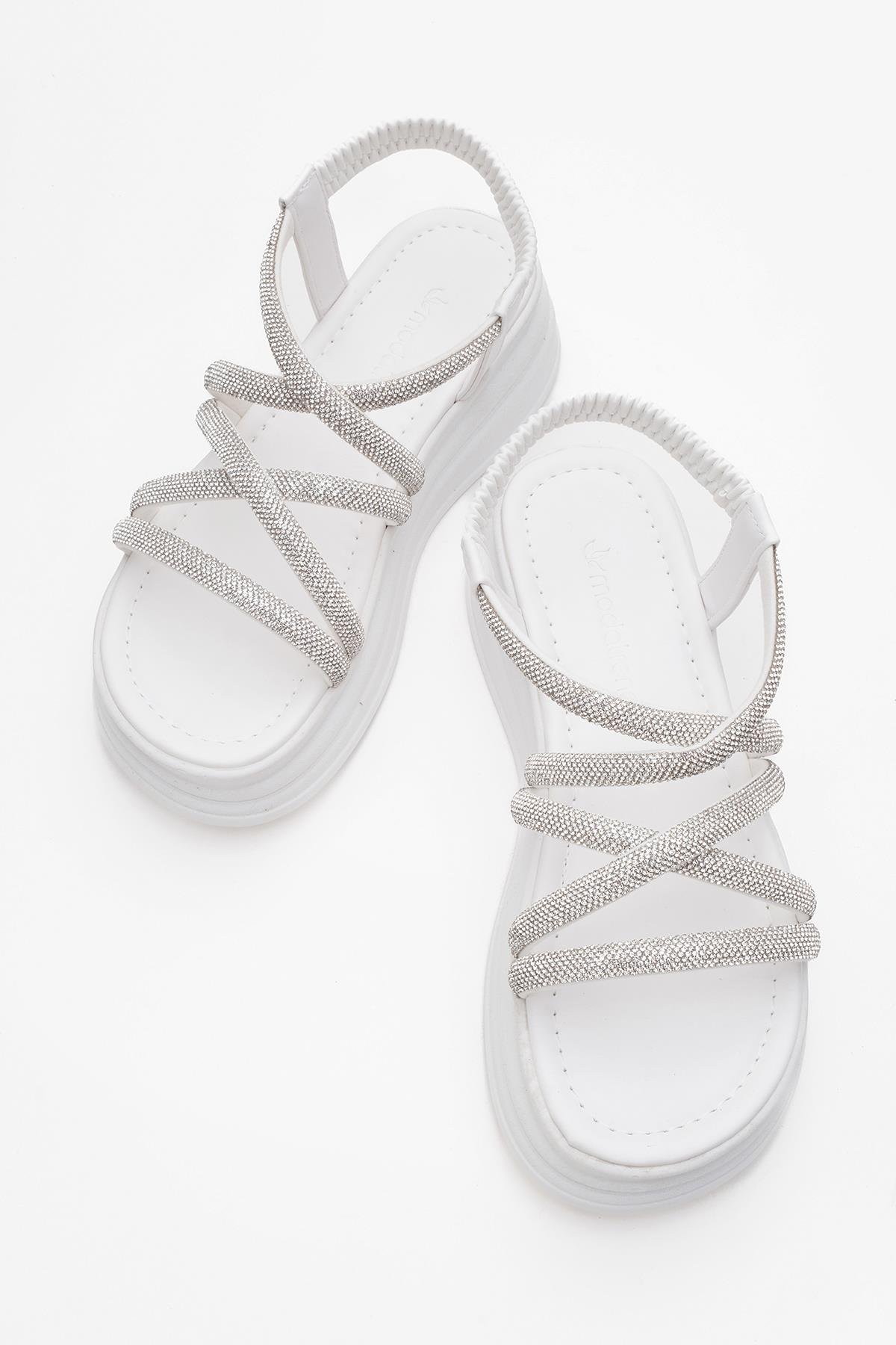Kadın Çapraz Taşlı Lastikli Sandalet BEYAZ - Görsel 6