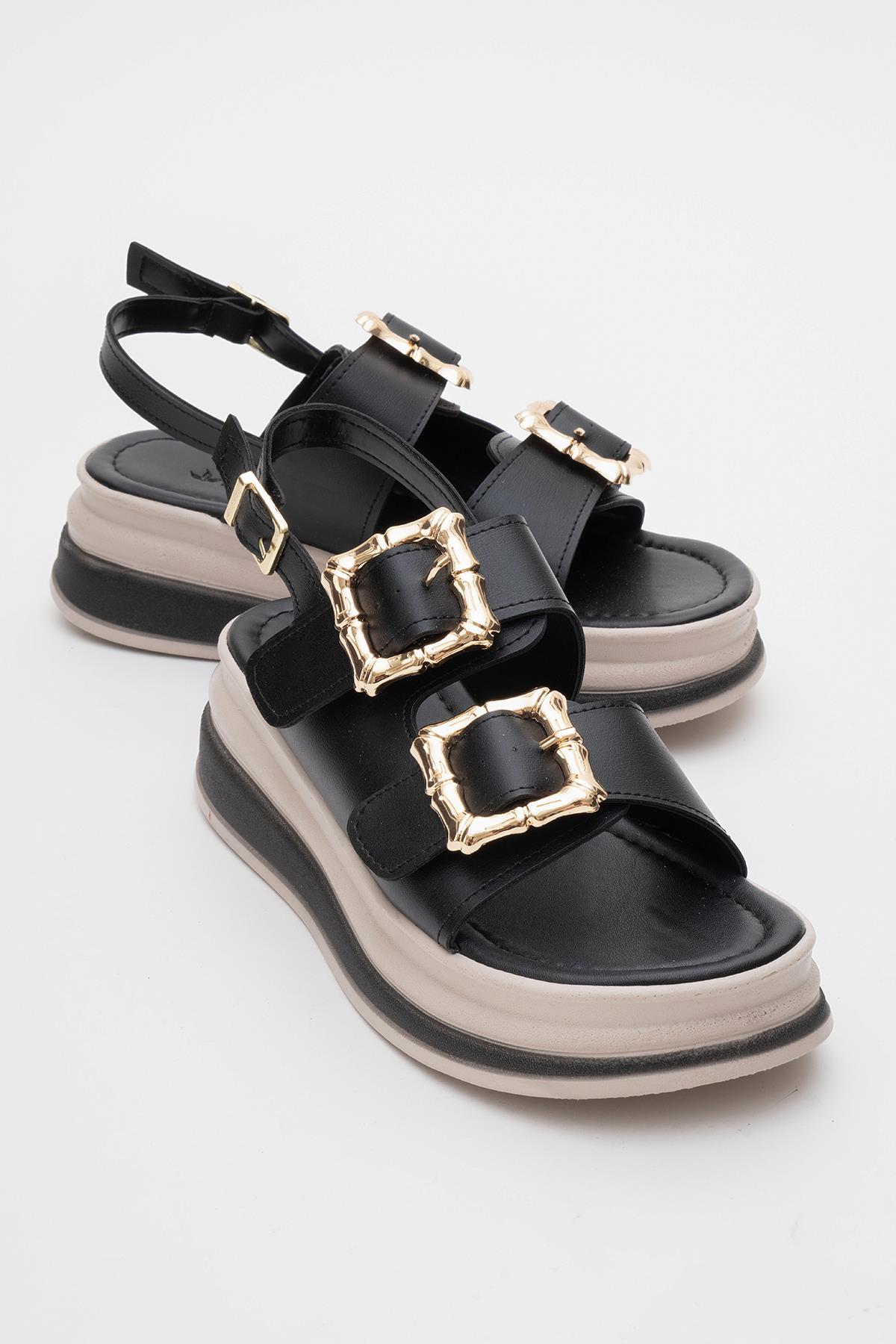 Kadın Altın Tokalı Sandalet SİYAH - Görsel 2