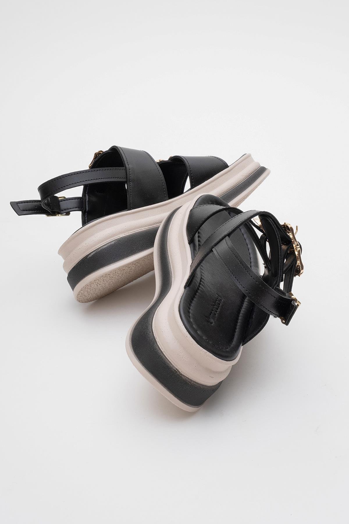 Kadın Altın Tokalı Sandalet SİYAH - Görsel 5