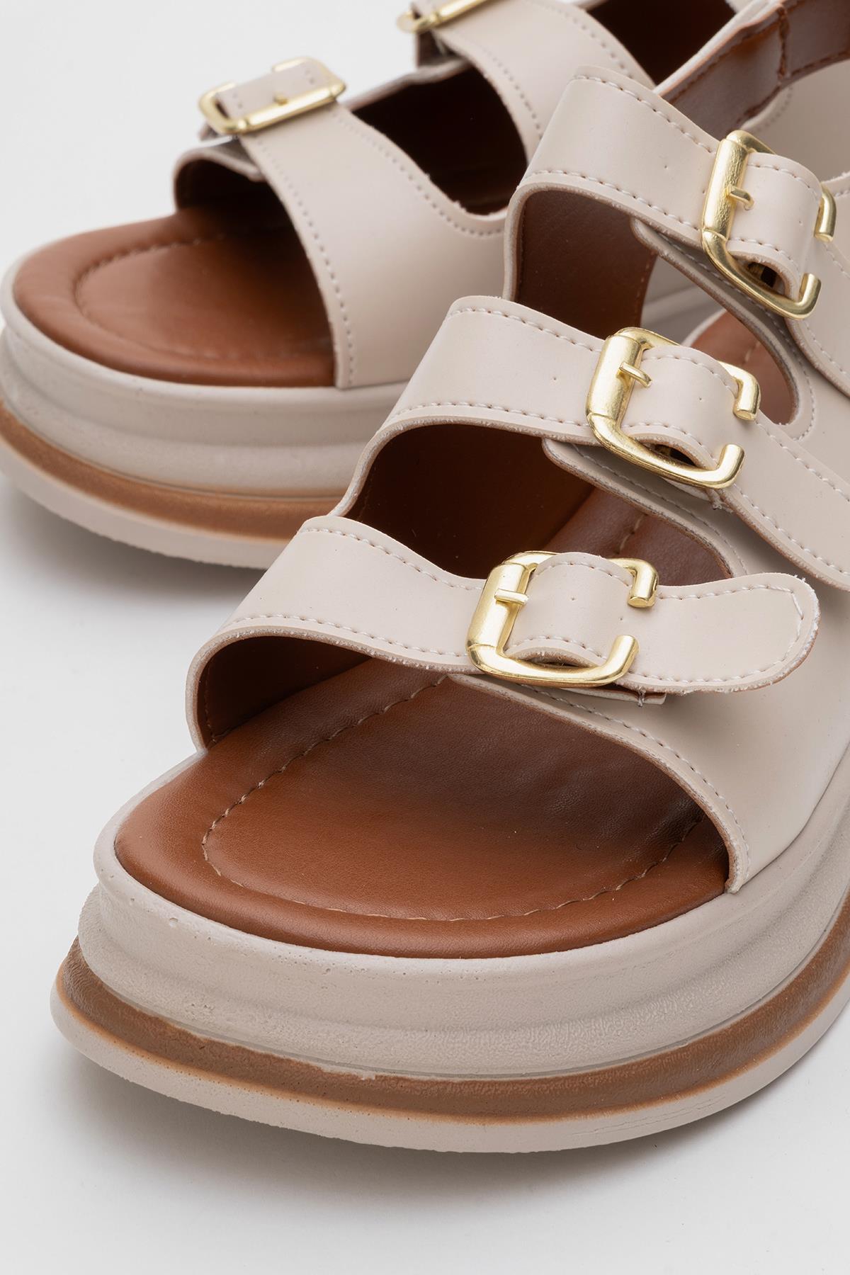 Kadın Tokalı Sandalet BEJ - Görsel 4