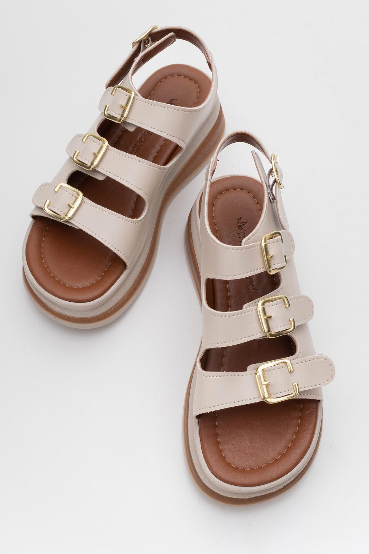 Kadın Tokalı Sandalet BEJ - Görsel 6