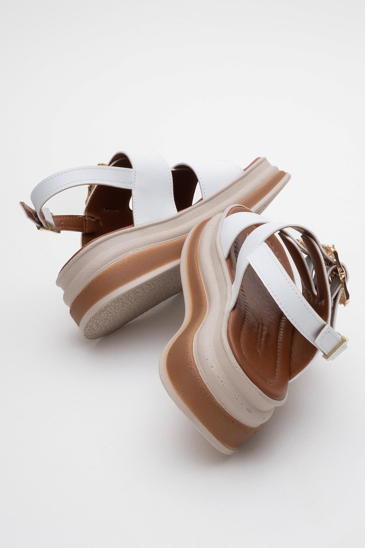 Kadın Altın Tokalı Sandalet BEYAZ - Görsel 5