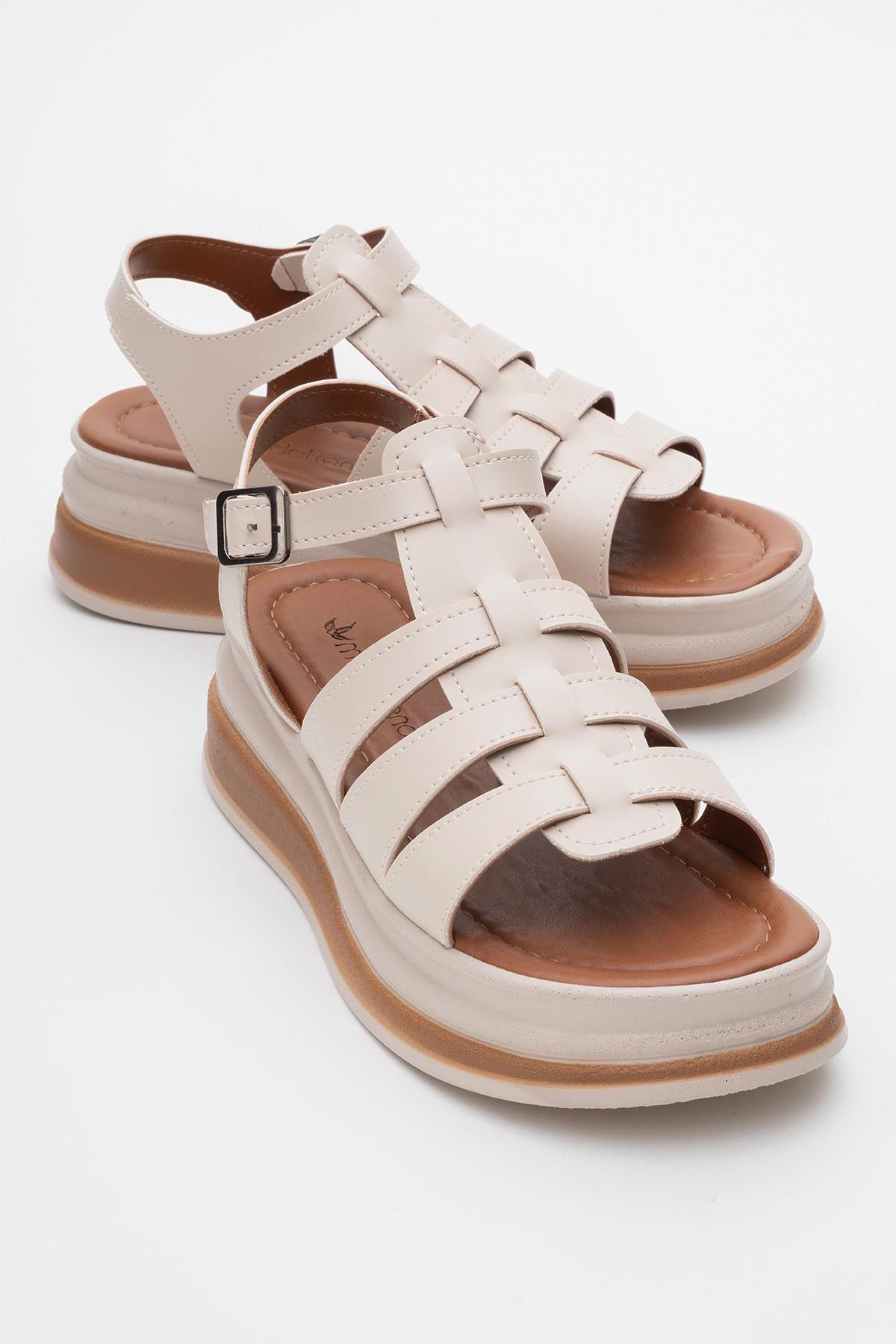 Kadın Geçmeli Sandalet BEJ - Görsel 2