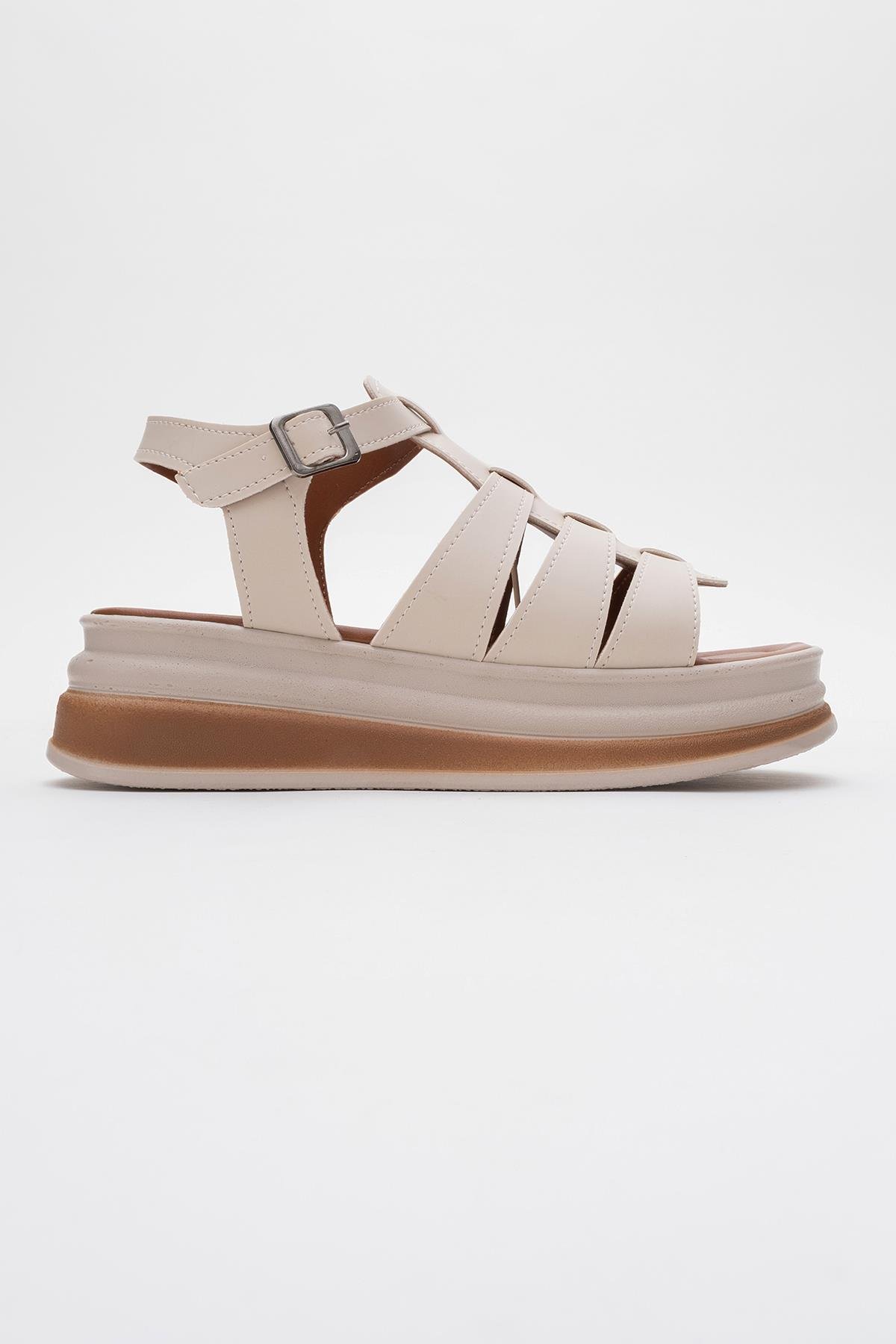 Kadın Geçmeli Sandalet BEJ - Görsel 3