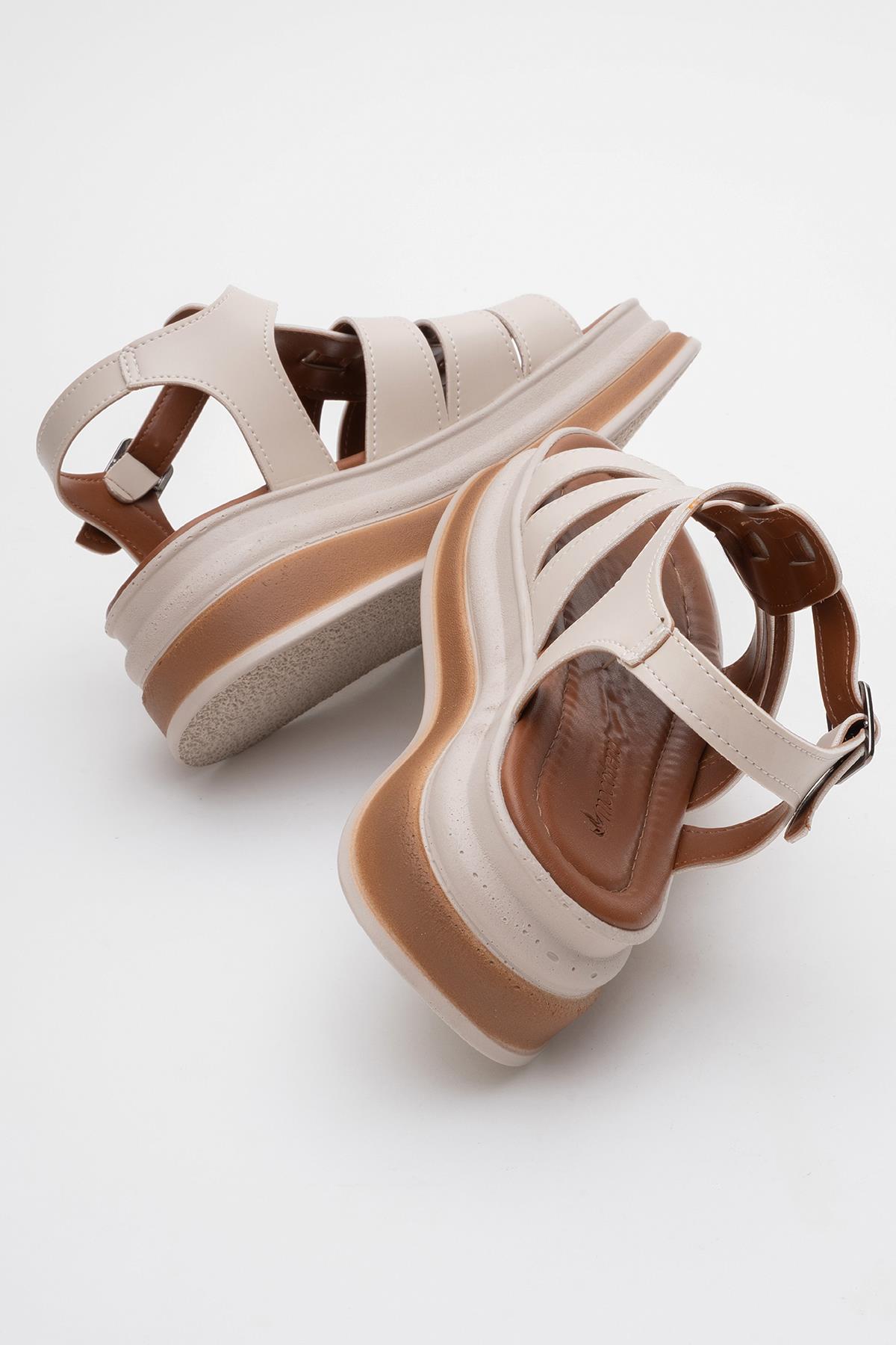 Kadın Geçmeli Sandalet BEJ - Görsel 5