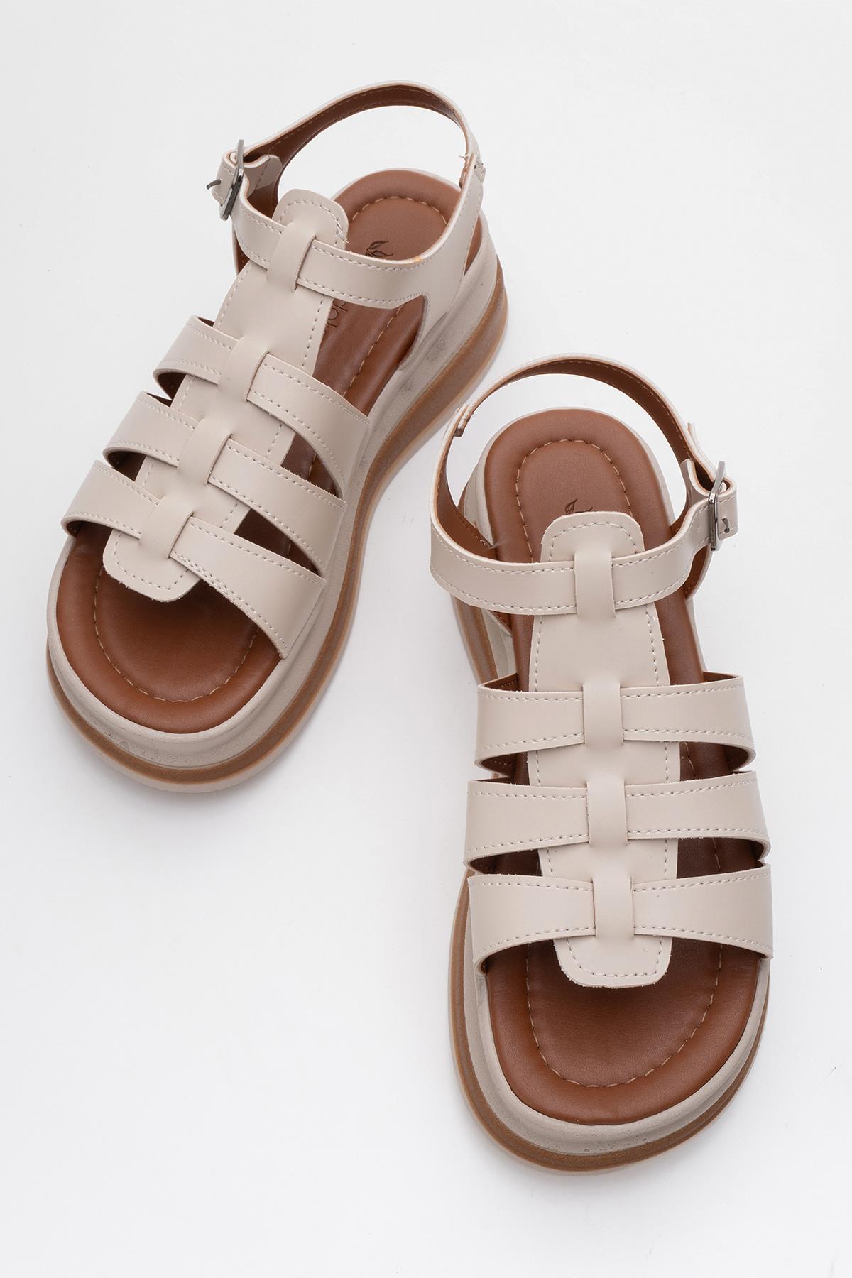 Kadın Geçmeli Sandalet BEJ - Görsel 6