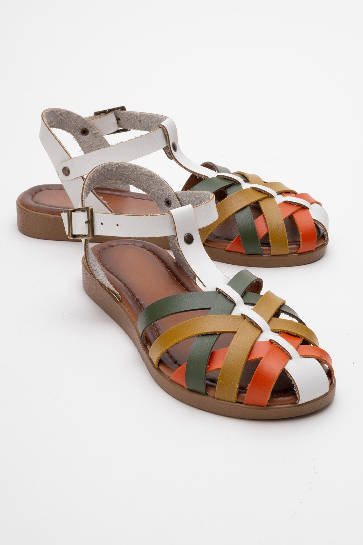 Çapraz Biyeli Kadın Sandalet BEYAZ GARNİ - Görsel 2
