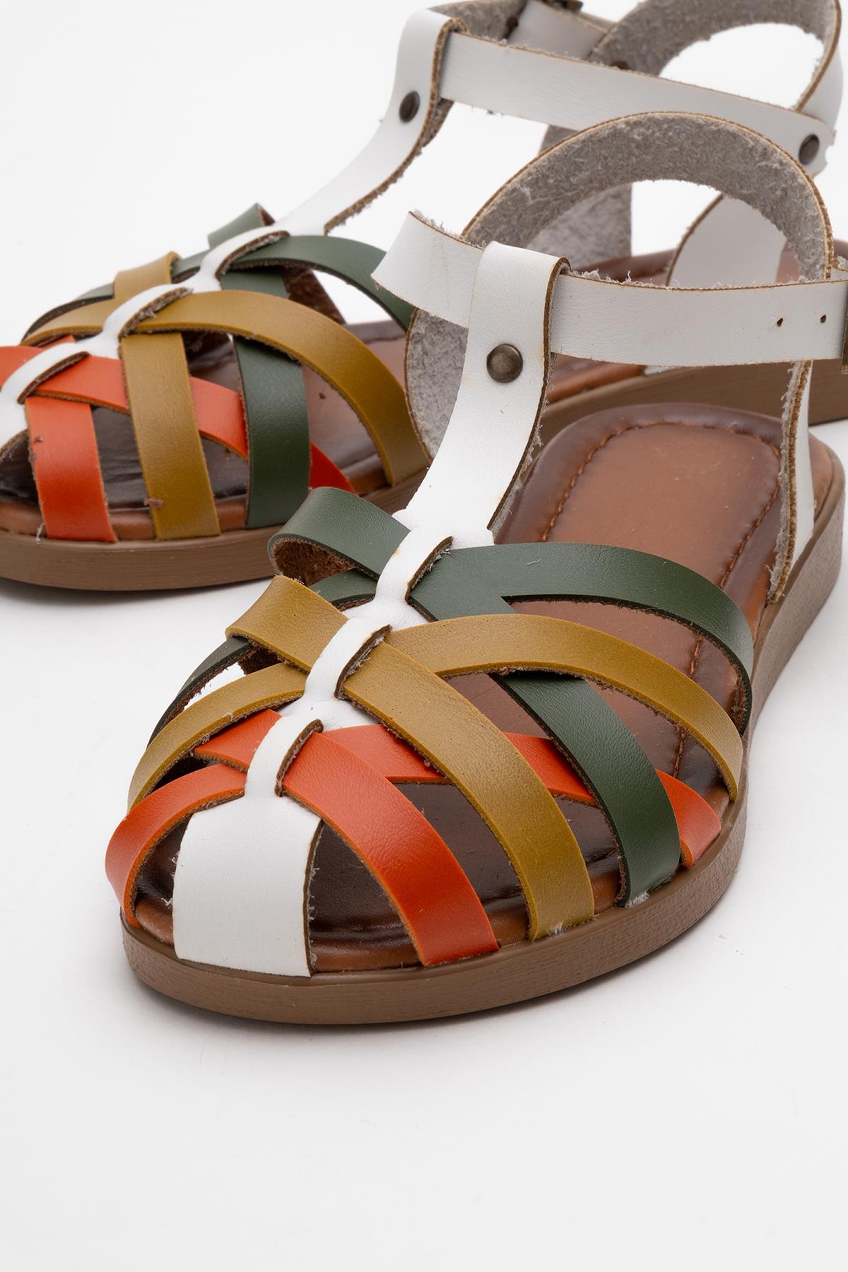 Çapraz Biyeli Kadın Sandalet BEYAZ GARNİ - Görsel 4