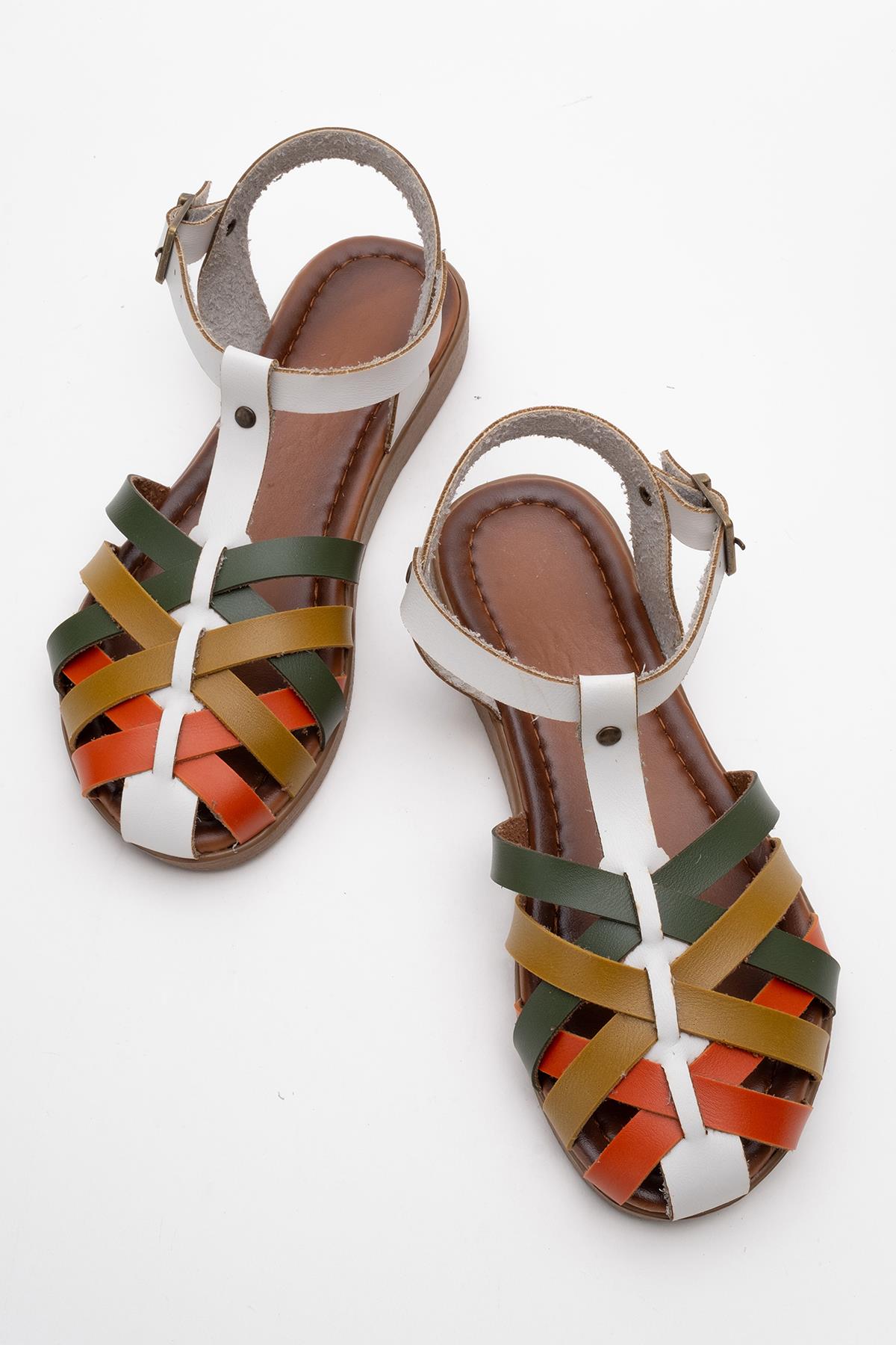 Çapraz Biyeli Kadın Sandalet BEYAZ GARNİ - Görsel 6