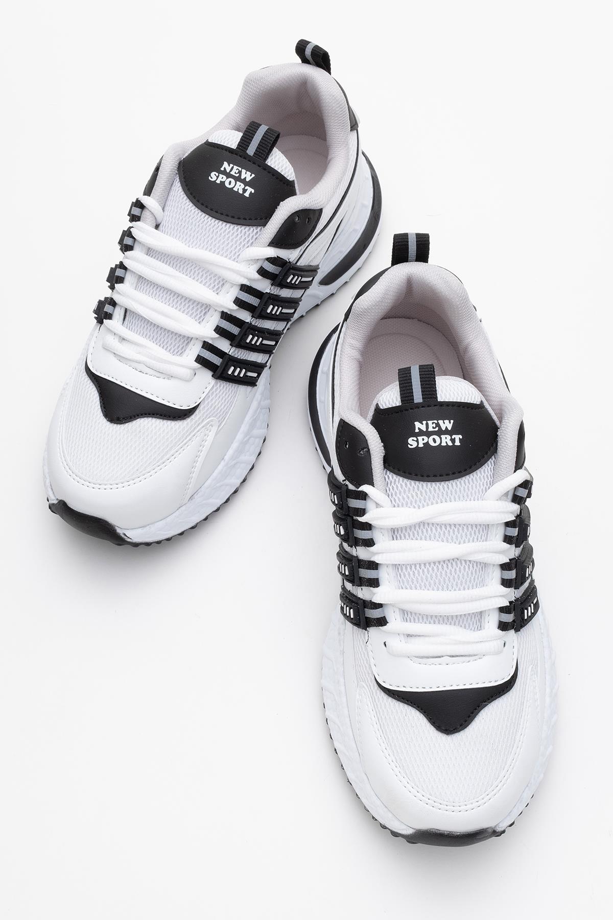 Anorak Bağcıklı Kadın Spor Ayakkabı BEYAZ SİYAH - Görsel 4