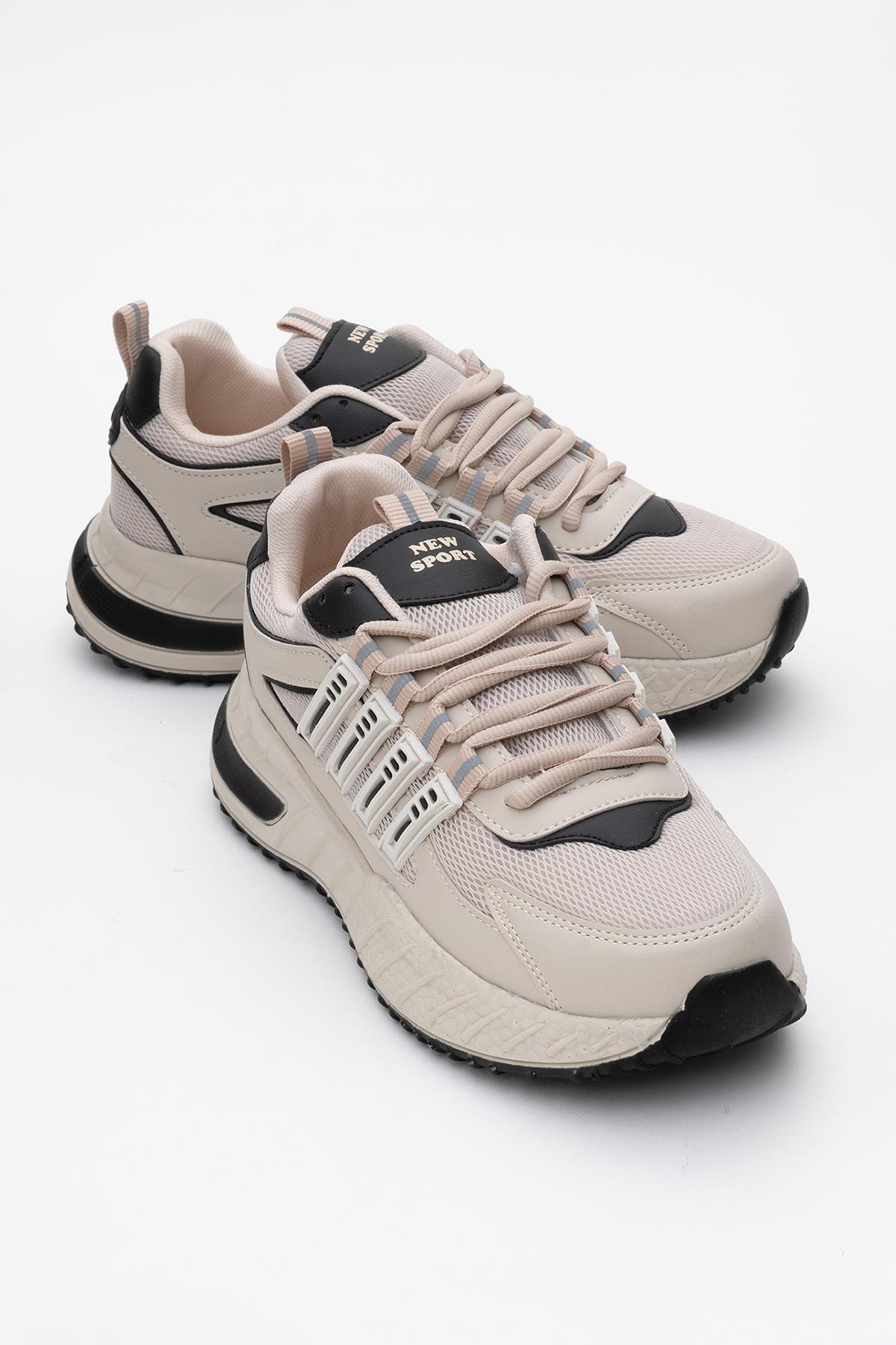 Anorak Bağcıklı Kadın Spor Ayakkabı BEJ SİYAH - Görsel 2