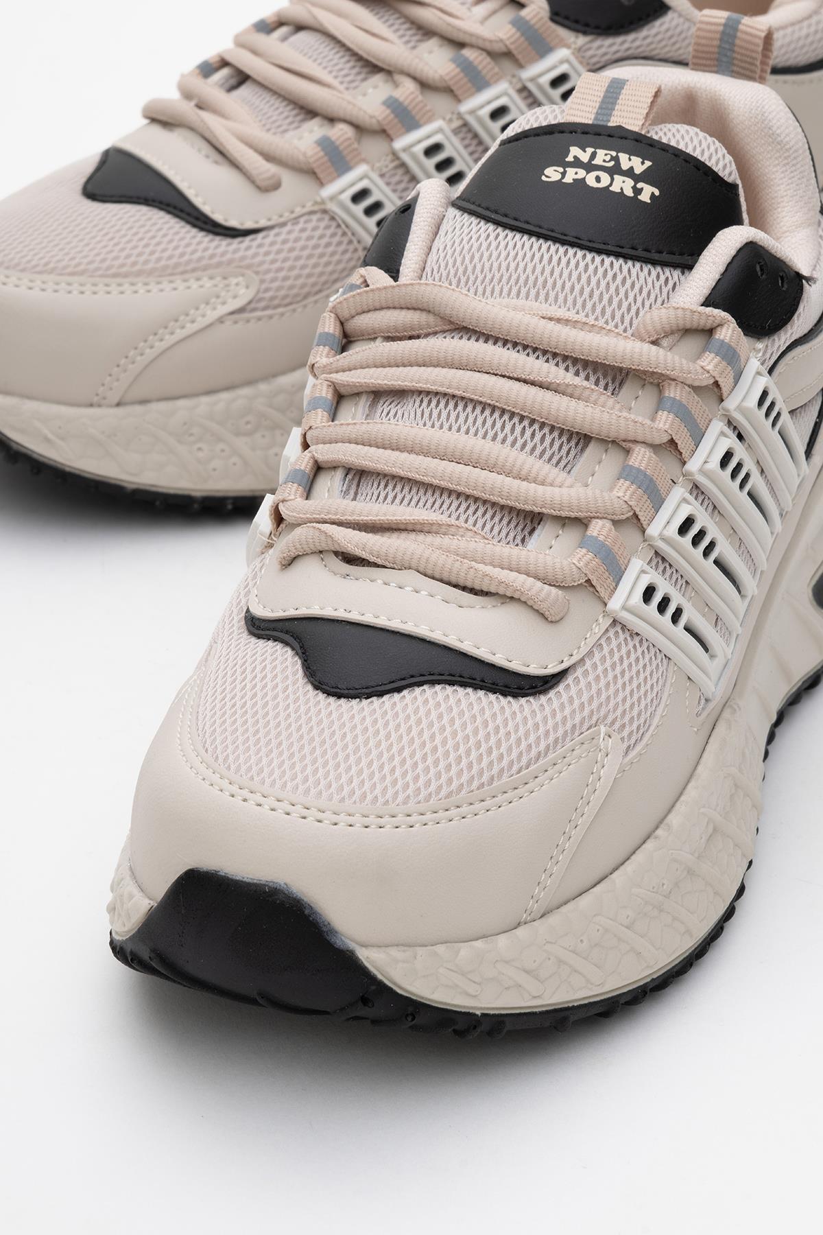 Anorak Bağcıklı Kadın Spor Ayakkabı BEJ SİYAH - Görsel 4