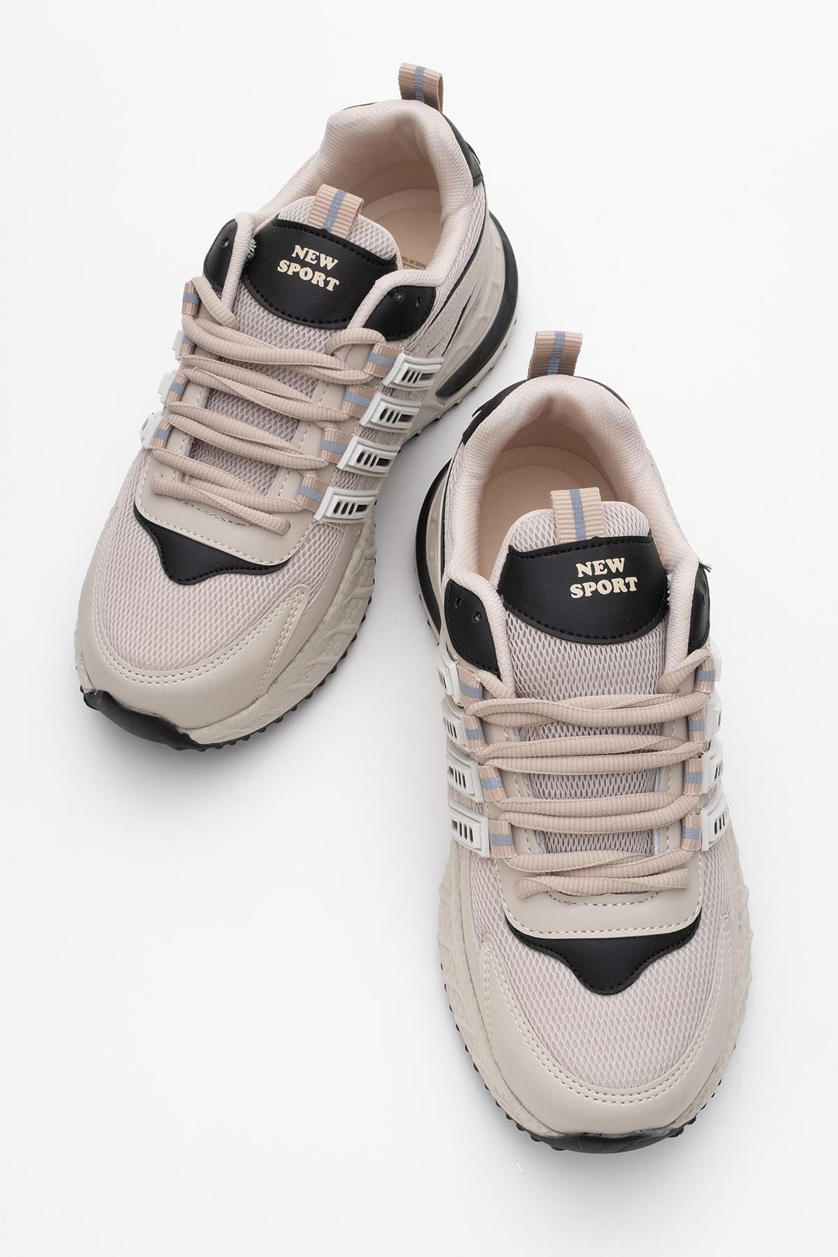 Anorak Bağcıklı Kadın Spor Ayakkabı BEJ SİYAH - Görsel 6