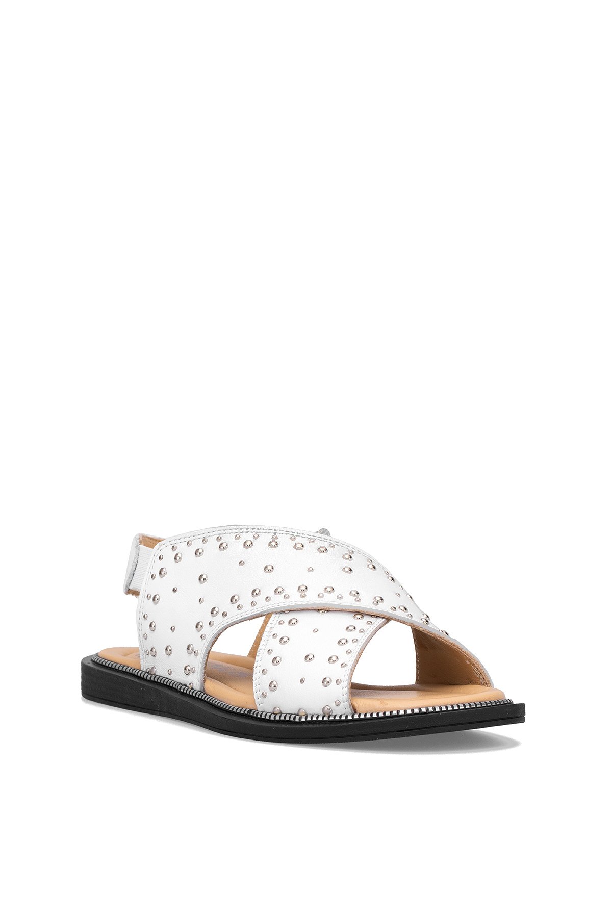 2512204Y Kadın Hakiki Deri Düz Sandalet Beyaz - Görsel 3
