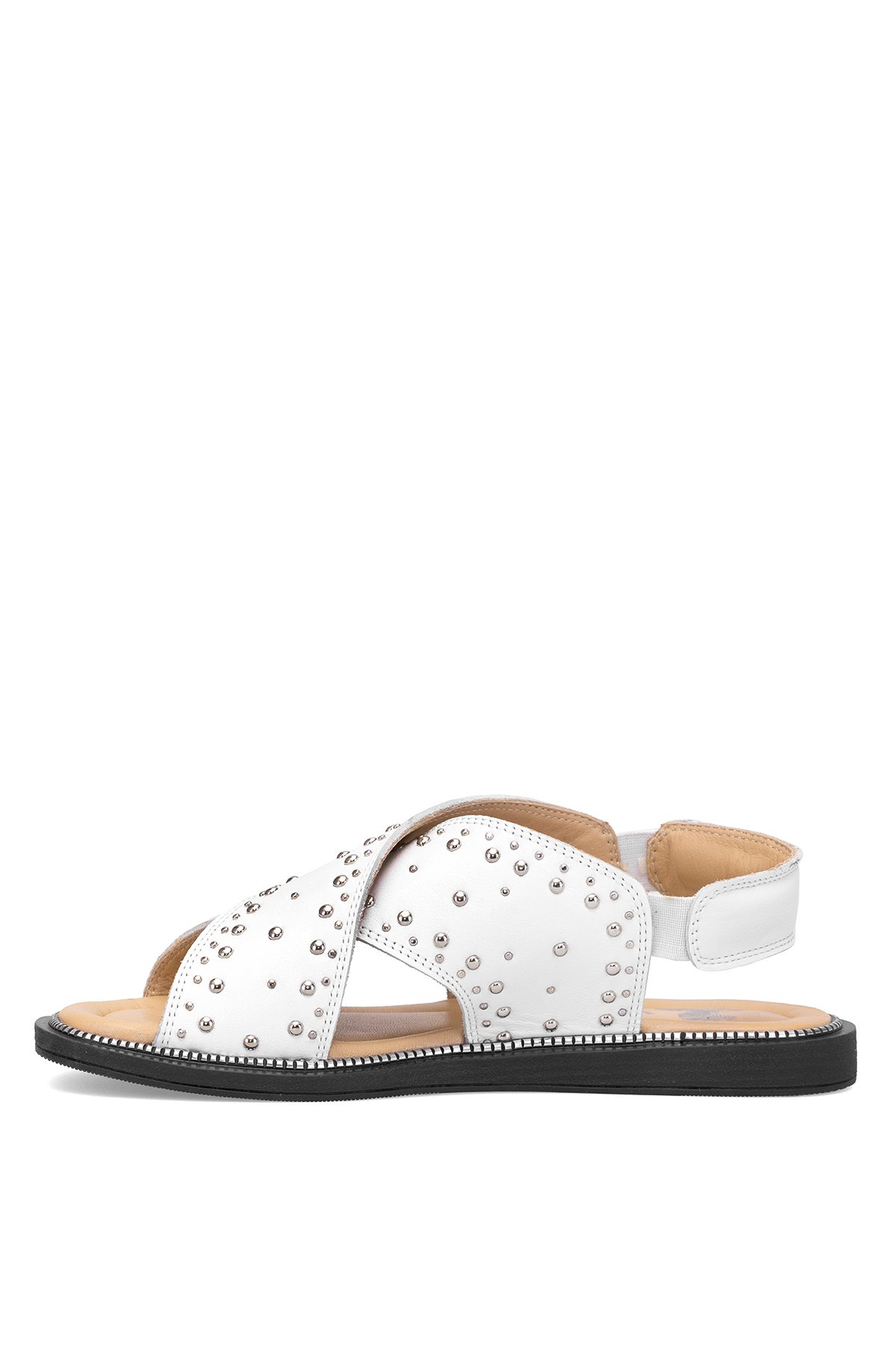 2512204Y Kadın Hakiki Deri Düz Sandalet Beyaz - Görsel 4