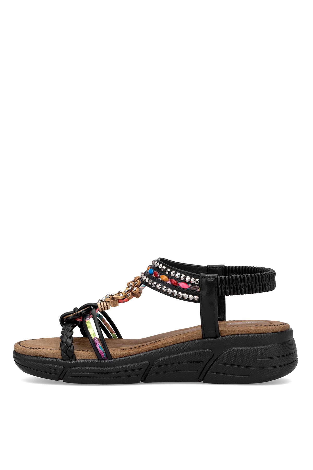 25Y154-4 Kadın Taşlı Dolgu Topuk Sandalet Siyah - Görsel 4