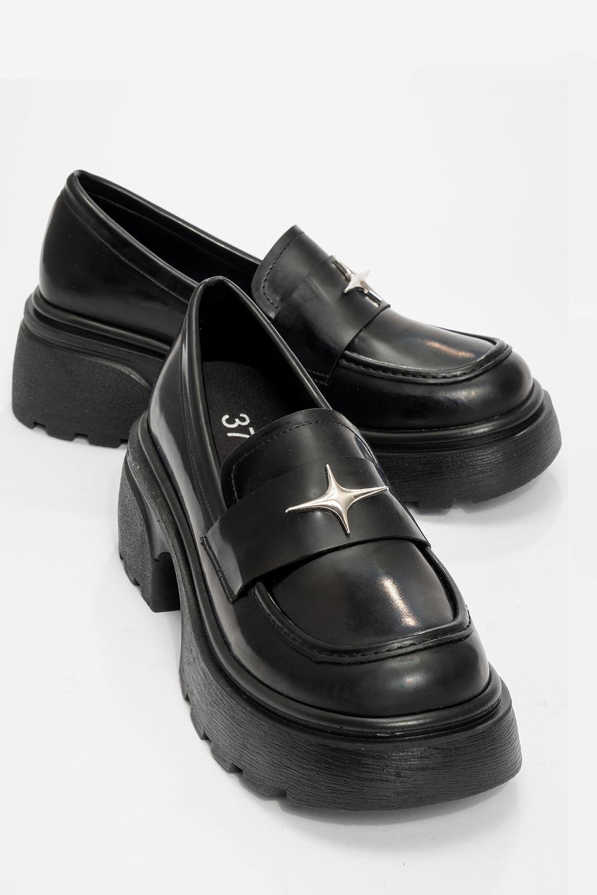 Kadın Yıldız Armalı Loafer Ayakkabı SİYAH RUGAN - Görsel 2