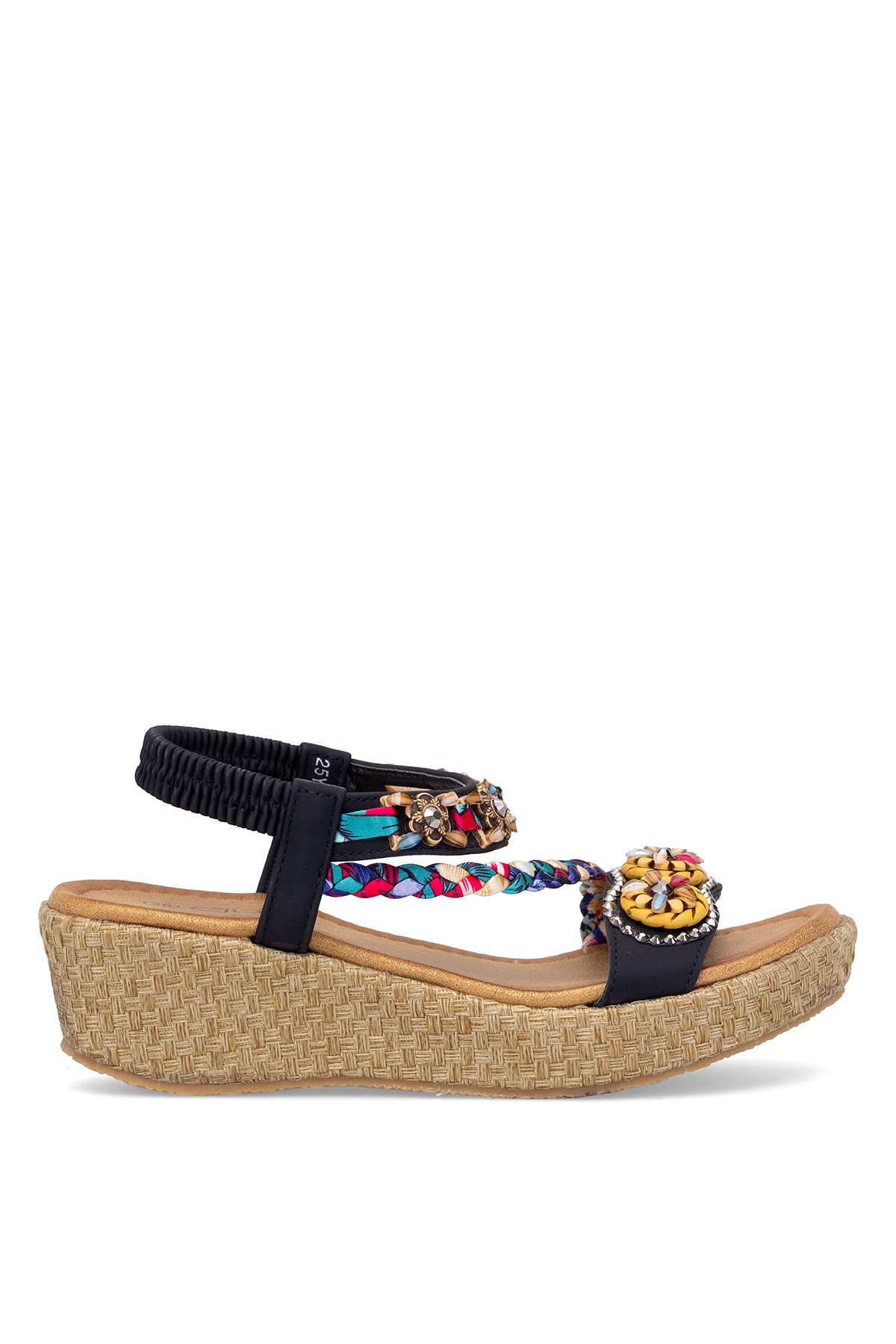 25Y153-2 Kadın Taşlı Düz Sandalet Siyah - Görsel 2