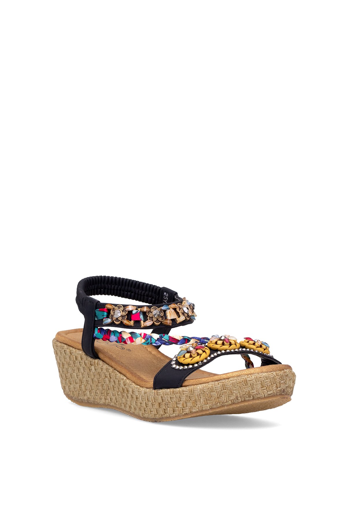 25Y153-2 Kadın Taşlı Düz Sandalet Siyah - Görsel 3
