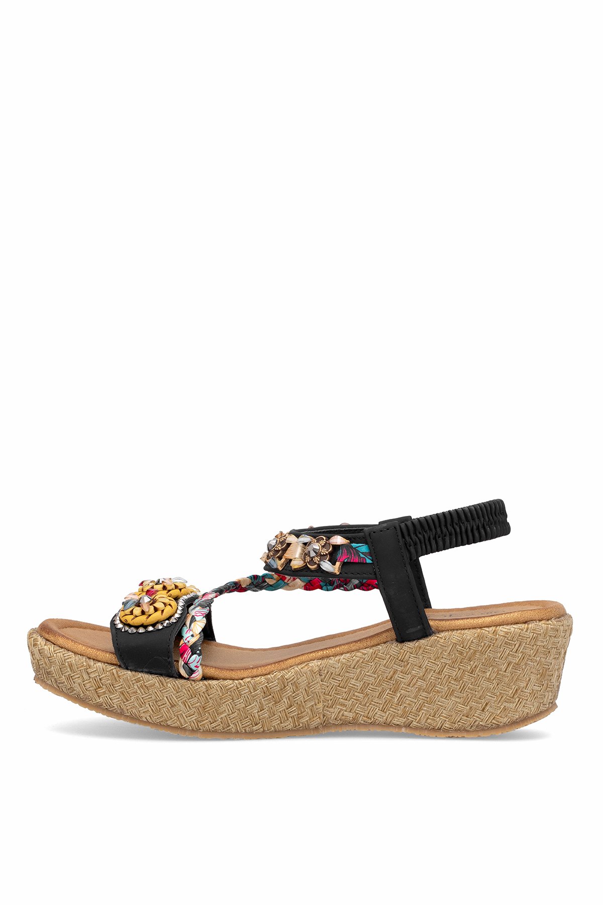 25Y153-2 Kadın Taşlı Düz Sandalet Siyah - Görsel 4