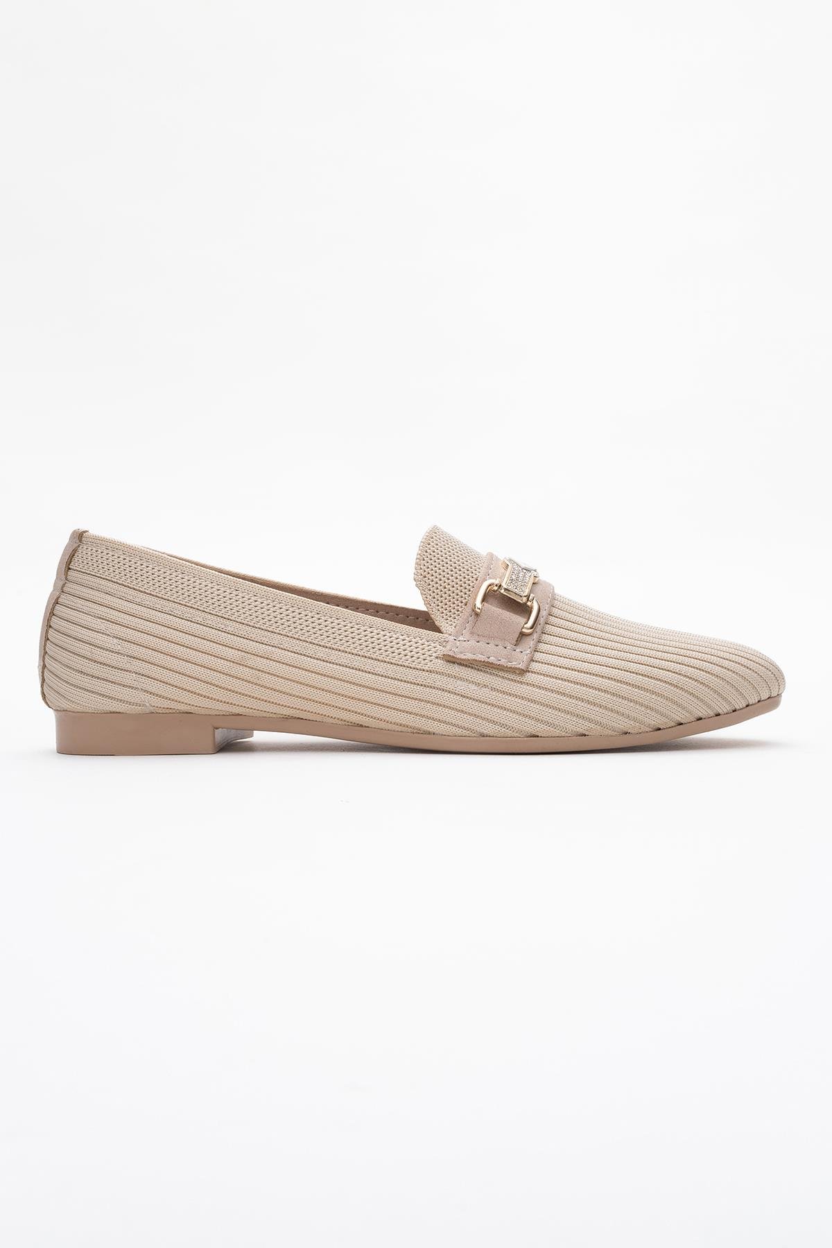 Kadın Tokalı Triko Günlük Ayakkabı BEJ - Görsel 3