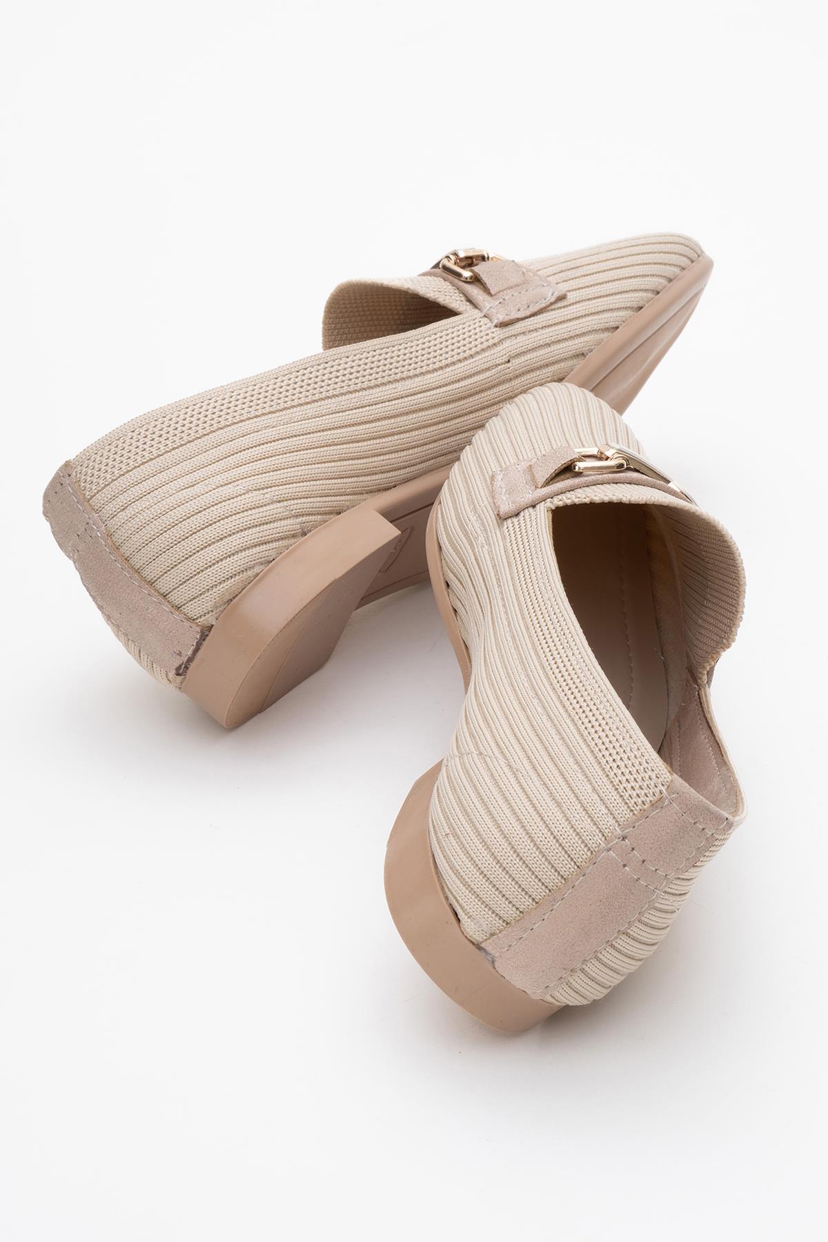 Kadın Tokalı Triko Günlük Ayakkabı BEJ - Görsel 5