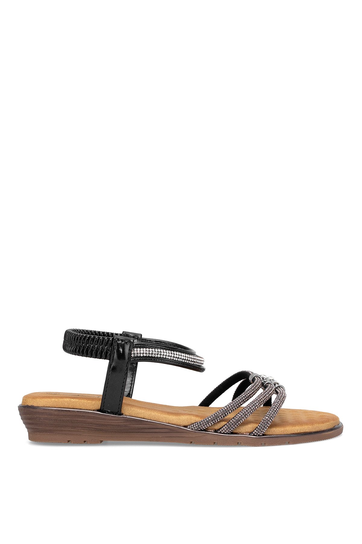 25Y174 Kadın Taşlı Düz Sandalet Siyah - Görsel 2