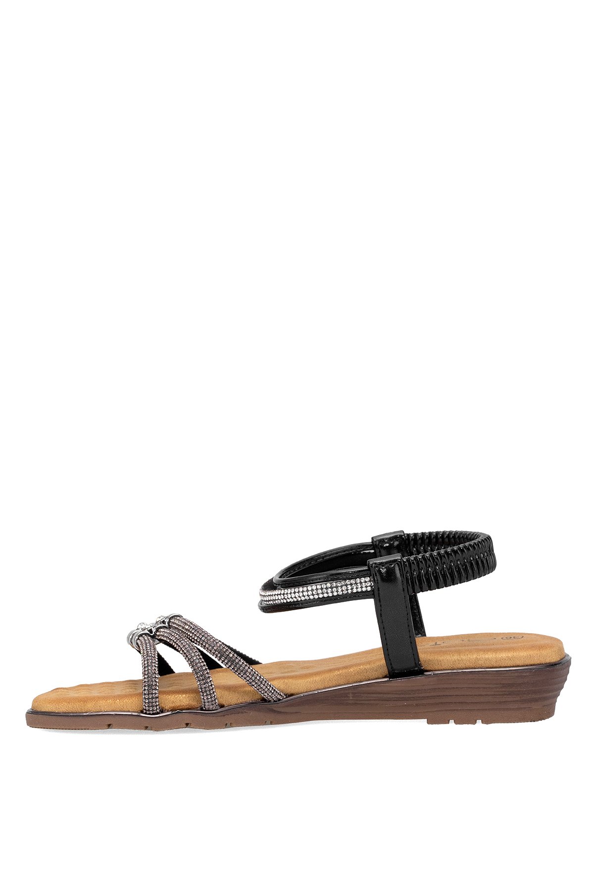 25Y174 Kadın Taşlı Düz Sandalet Siyah - Görsel 4