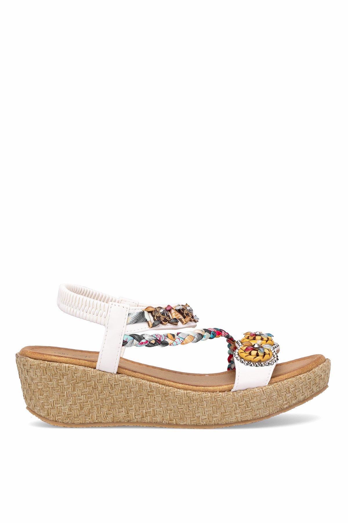 25Y153-2 Kadın Taşlı Düz Sandalet Beyaz - Görsel 2