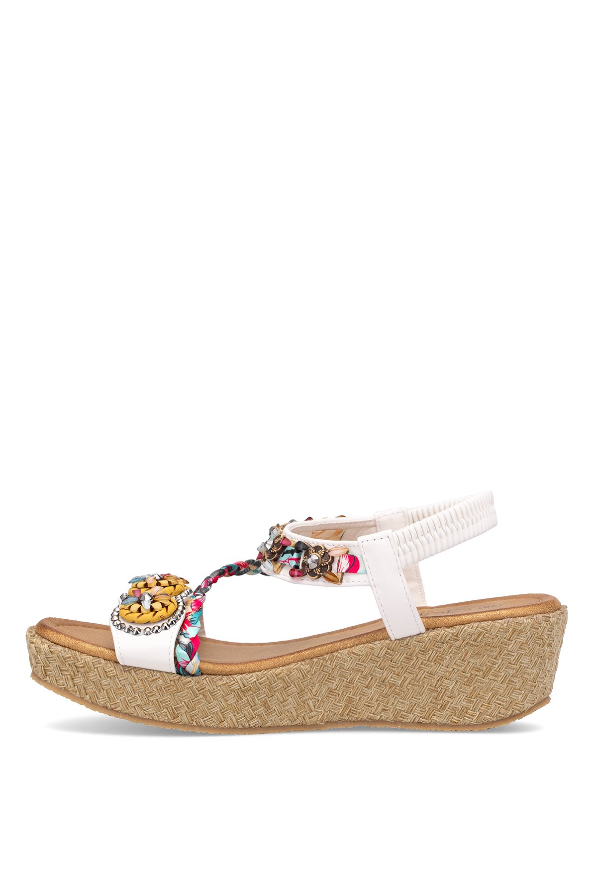 25Y153-2 Kadın Taşlı Düz Sandalet Beyaz - Görsel 4