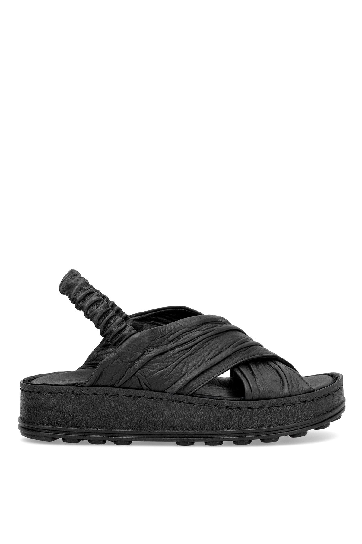 D25YS-2585 Kadın Hakiki Deri Düz Sandalet Siyah - Görsel 2