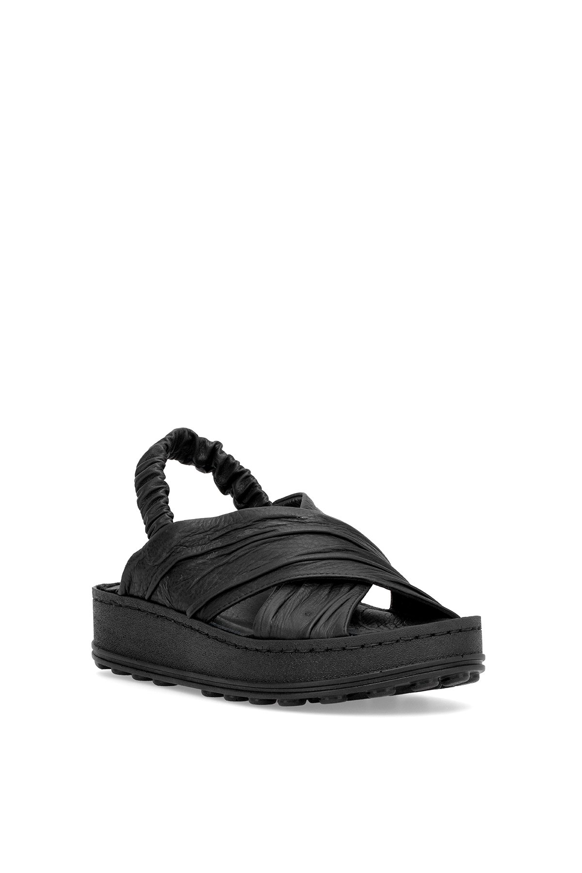 D25YS-2585 Kadın Hakiki Deri Düz Sandalet Siyah - Görsel 3