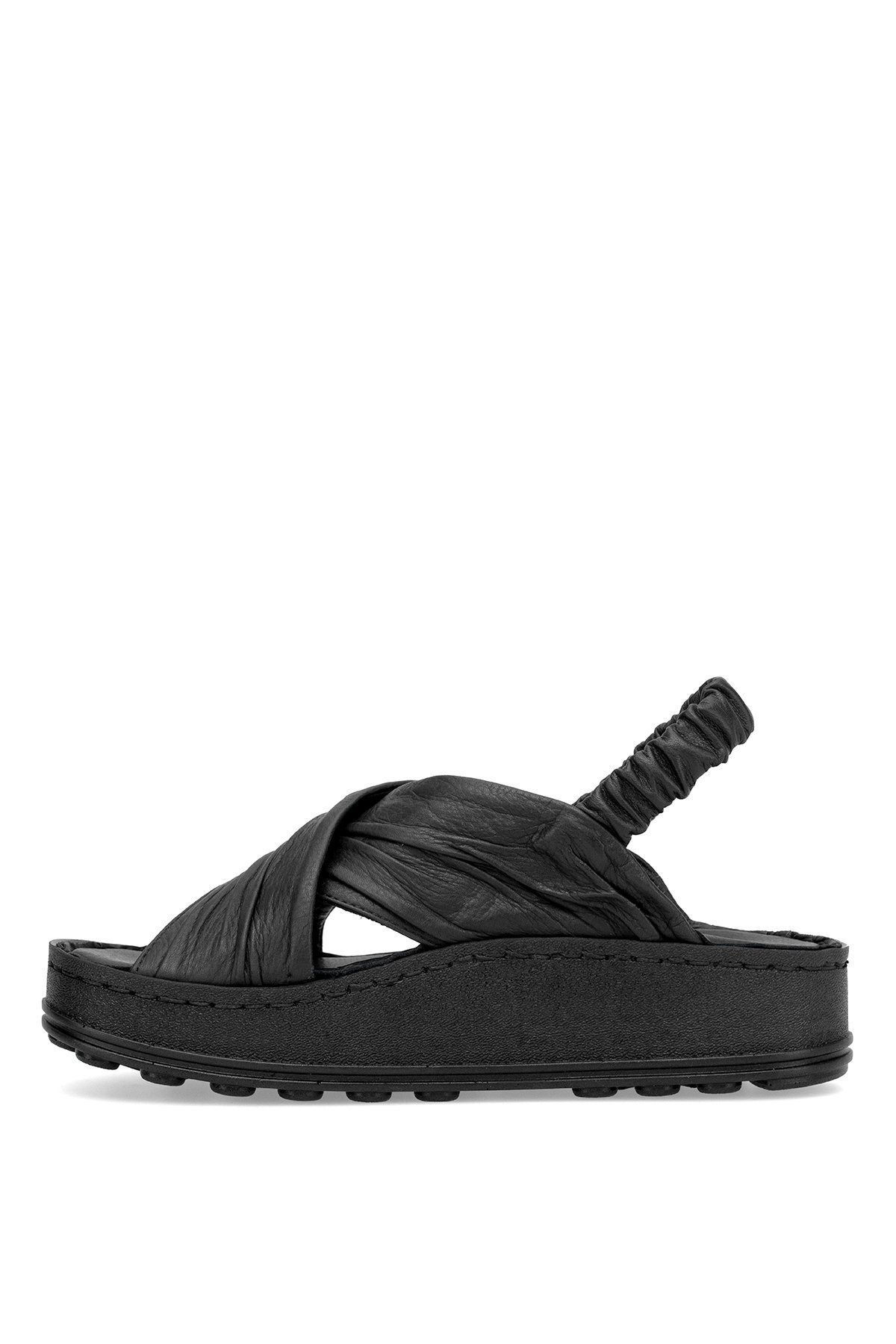 D25YS-2585 Kadın Hakiki Deri Düz Sandalet Siyah - Görsel 4