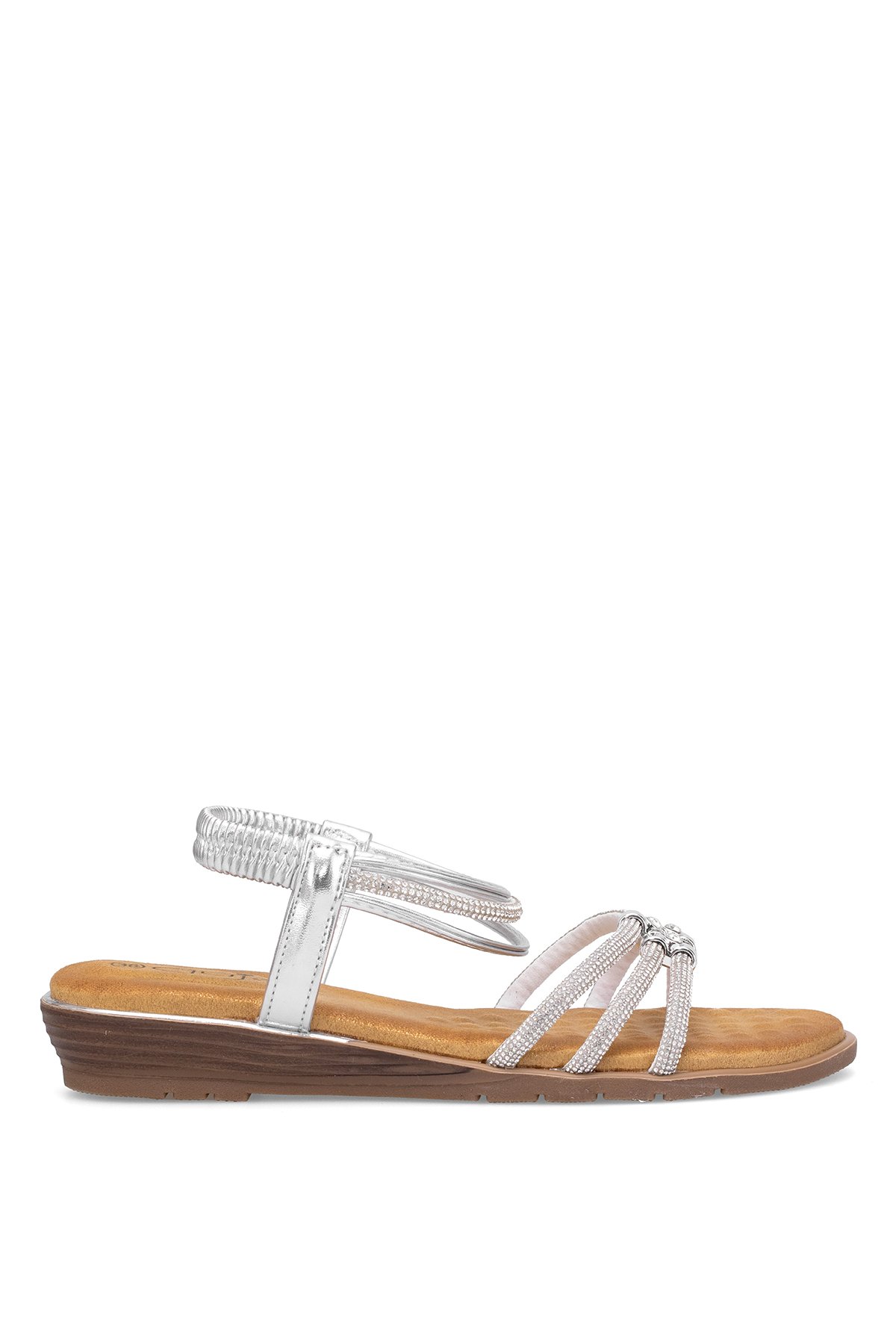 25Y174 Kadın Taşlı Düz Sandalet Gümüş - Görsel 2