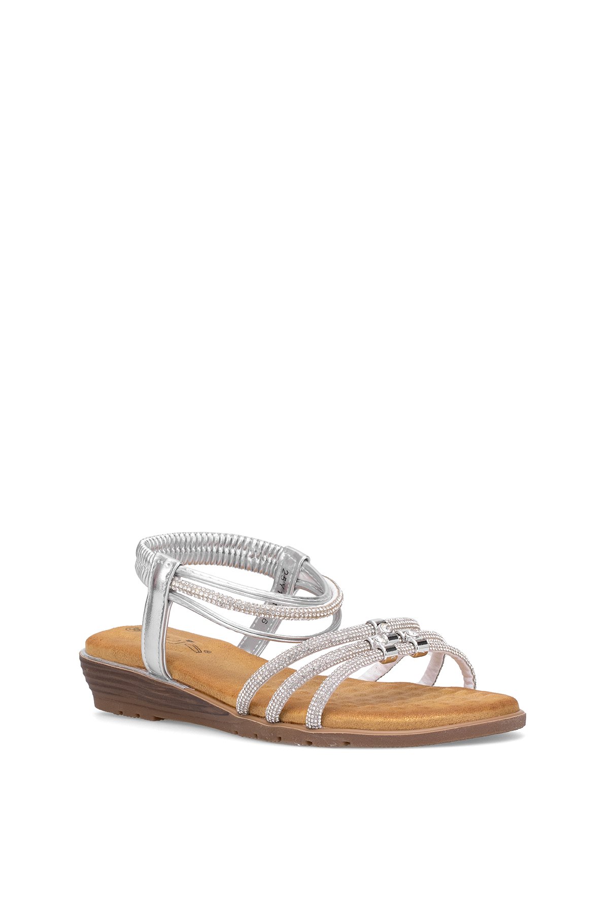 25Y174 Kadın Taşlı Düz Sandalet Gümüş - Görsel 3