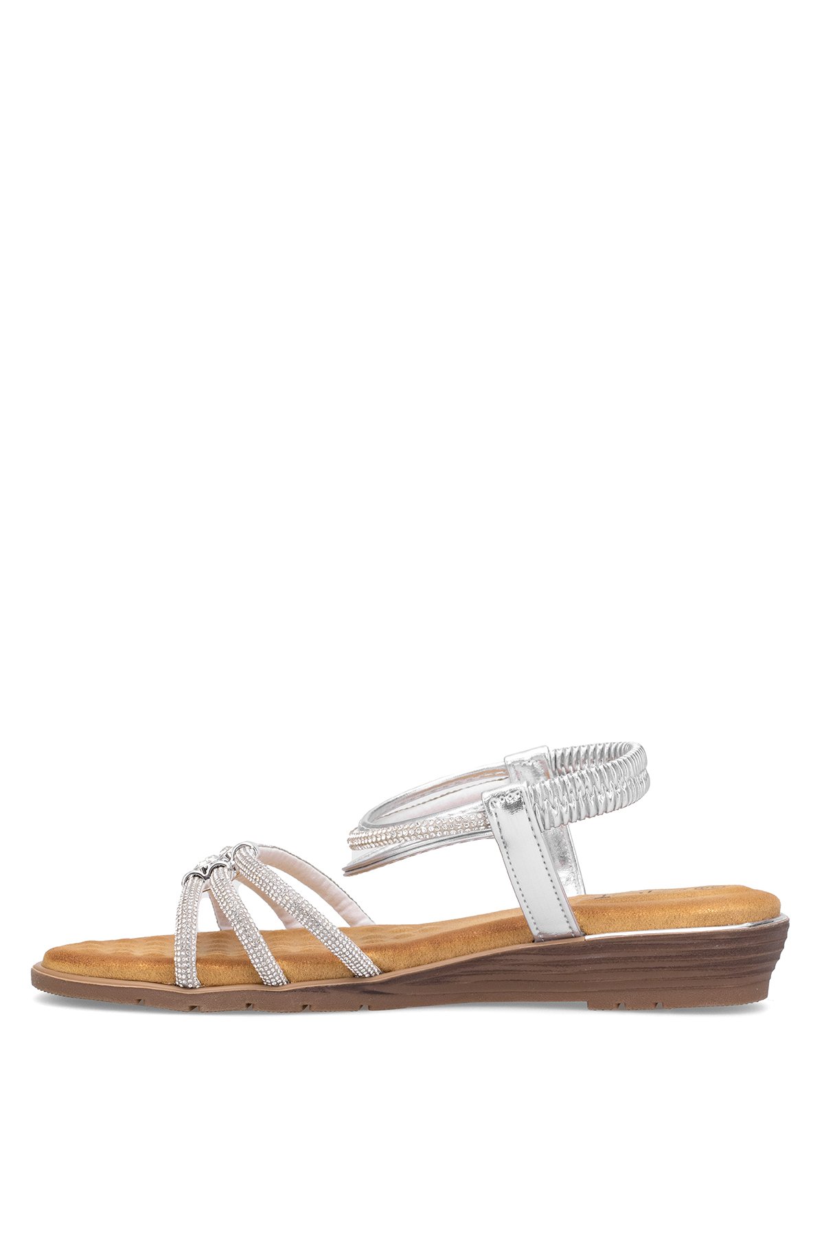25Y174 Kadın Taşlı Düz Sandalet Gümüş - Görsel 4