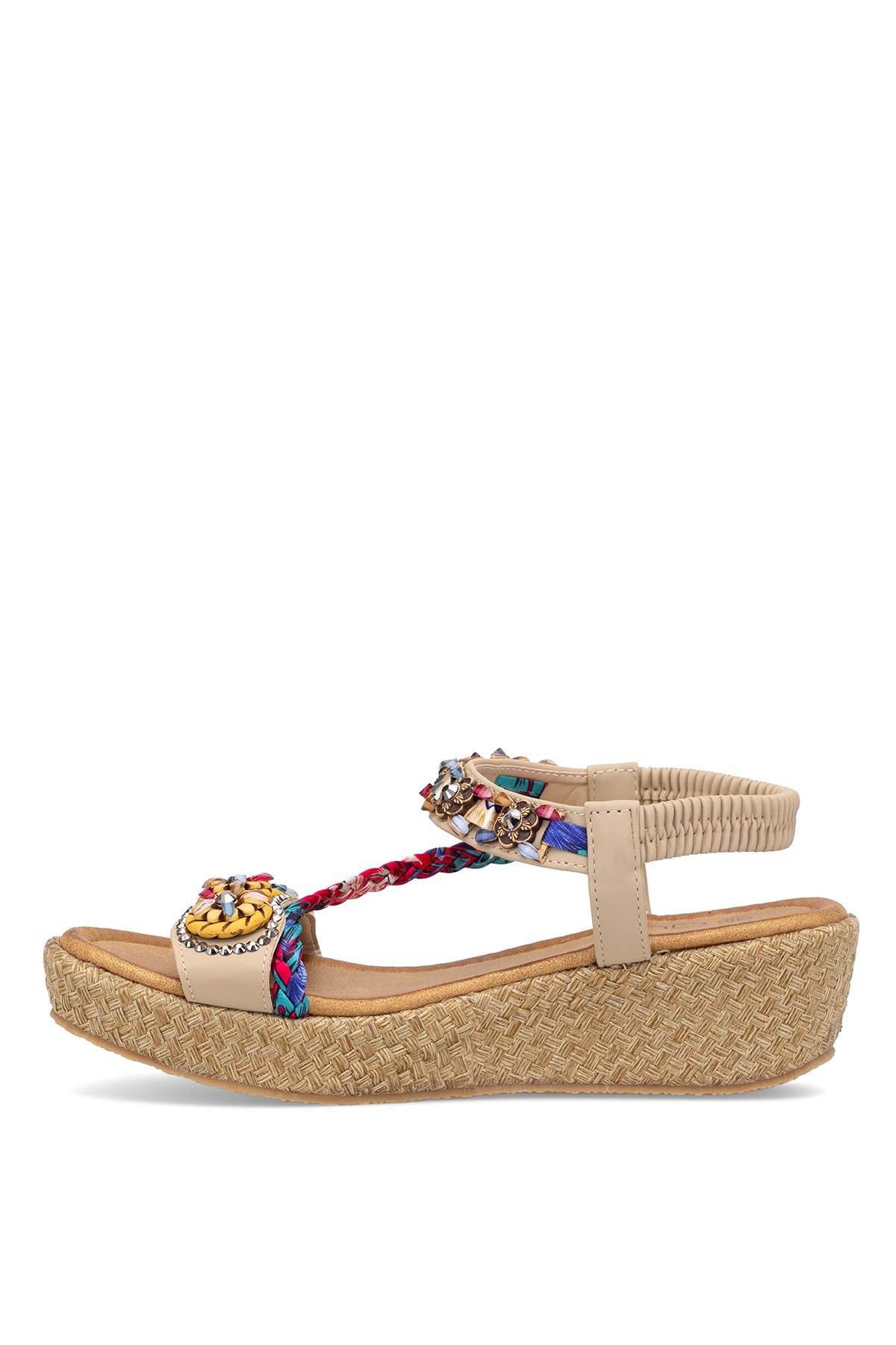 25Y153-2 Kadın Taşlı Düz Sandalet Bej - Görsel 4