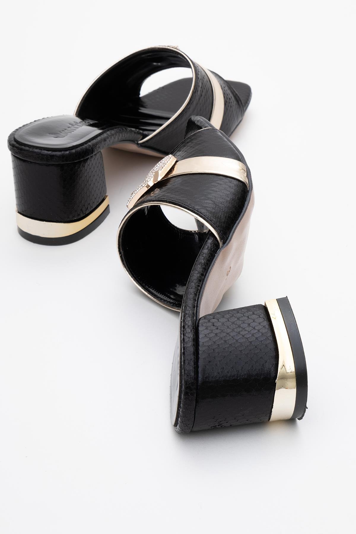 Kadın Topuklu Terlik SİYAH YILAN DESEN - Görsel 5