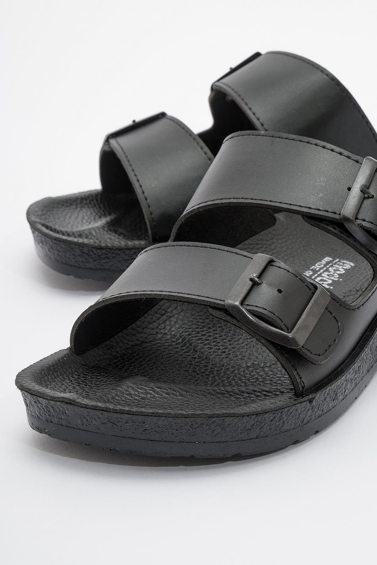 İki Tokalı Erkek Terlik SİYAH - Görsel 4