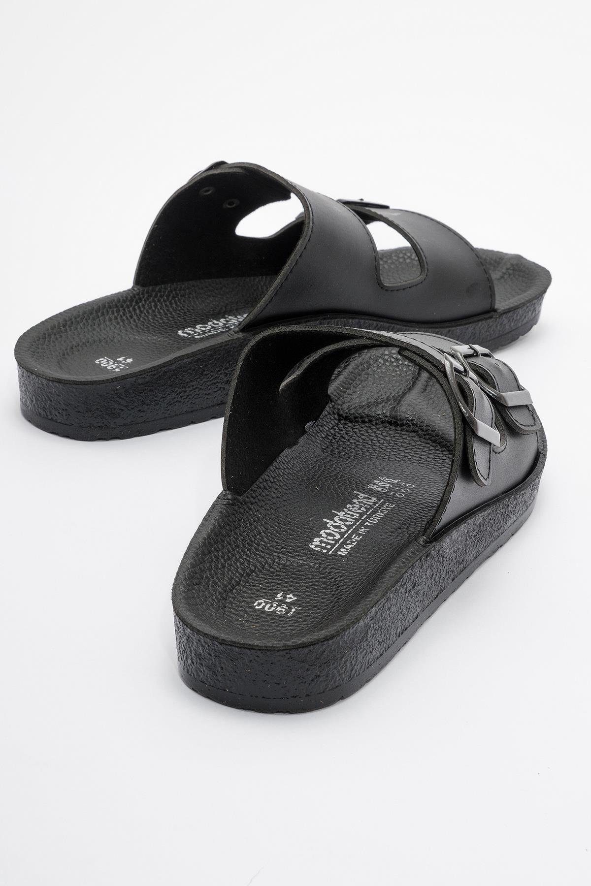 İki Tokalı Erkek Terlik SİYAH - Görsel 5