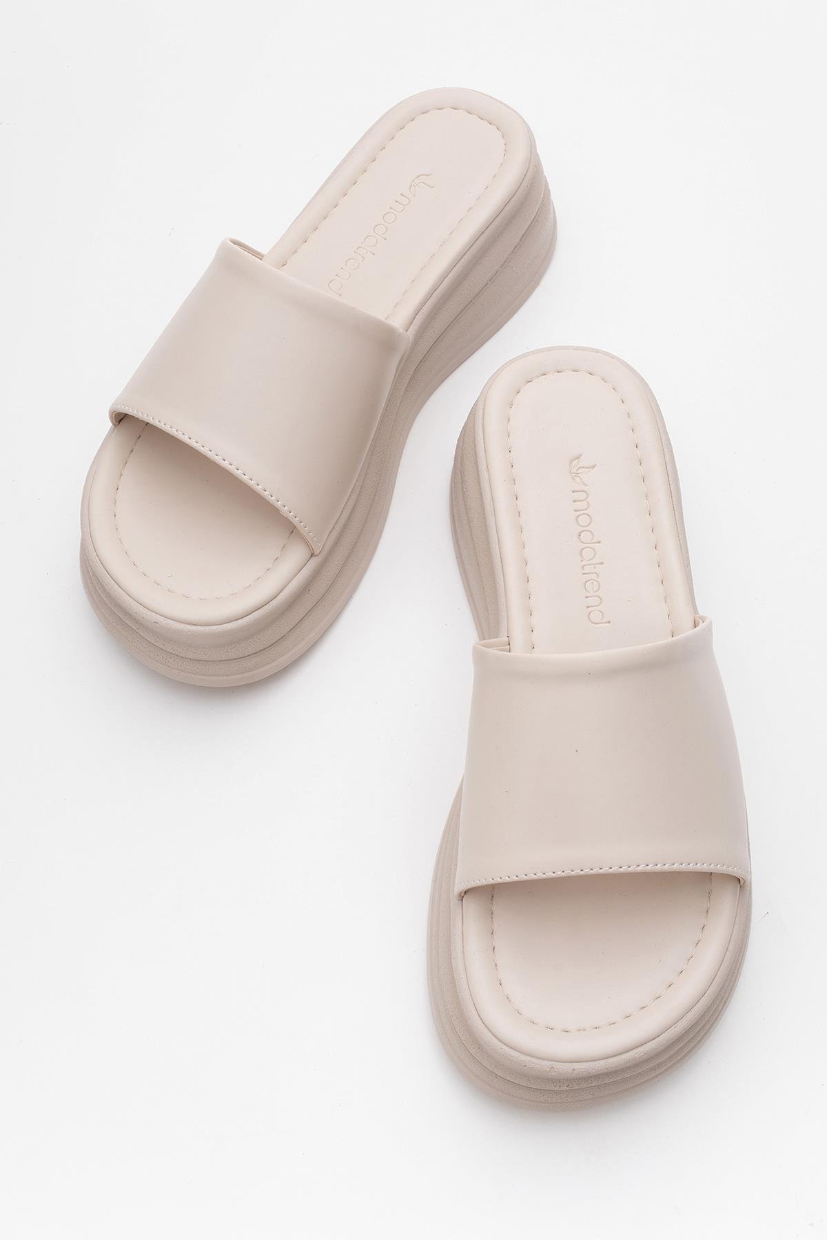 Kadın Geniş Bantlı Terlik BEJ - Görsel 6