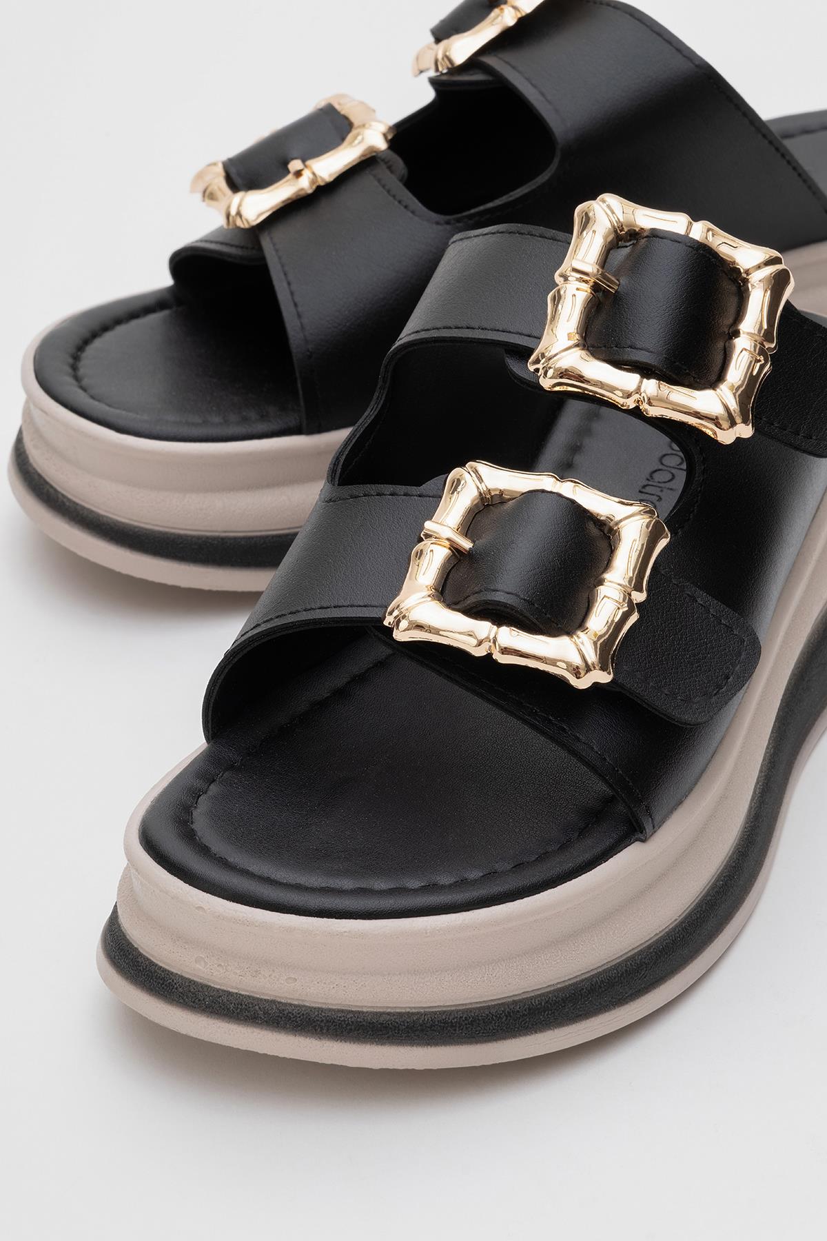 Kadın Çift Tokalı Terlik SİYAH - Görsel 4