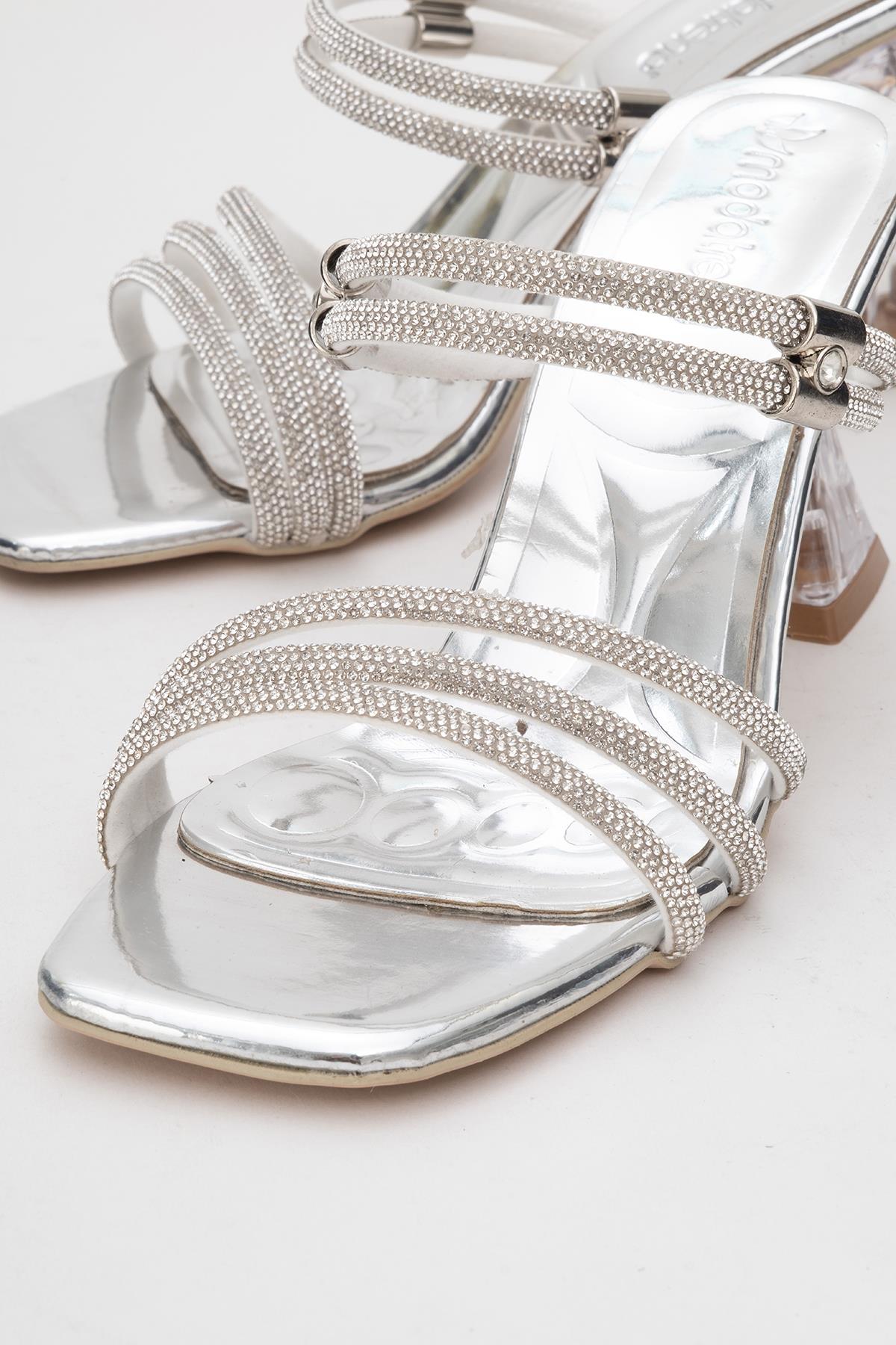 Kadın Taşlı Topuklu Terlik GÜMÜŞ AYNA - Görsel 4