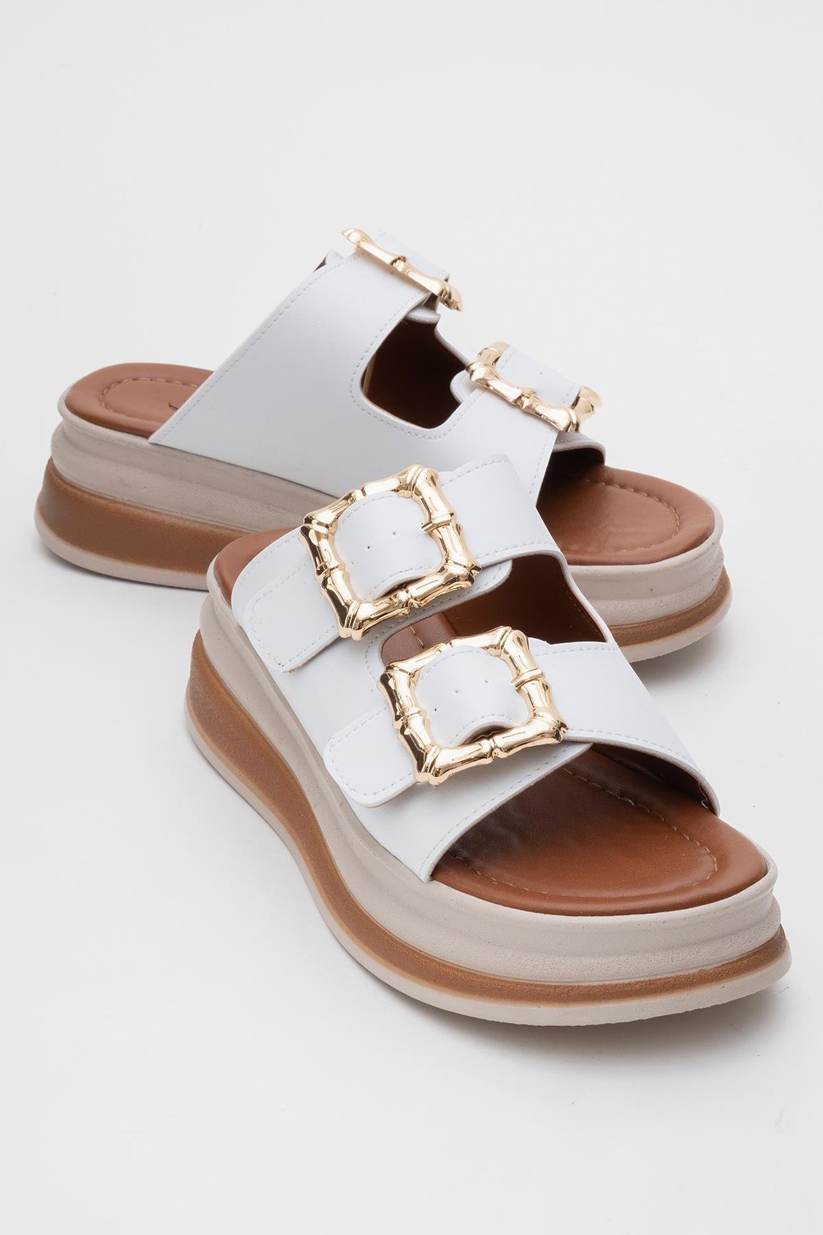 Kadın Çift Tokalı Terlik BEYAZ - Görsel 2