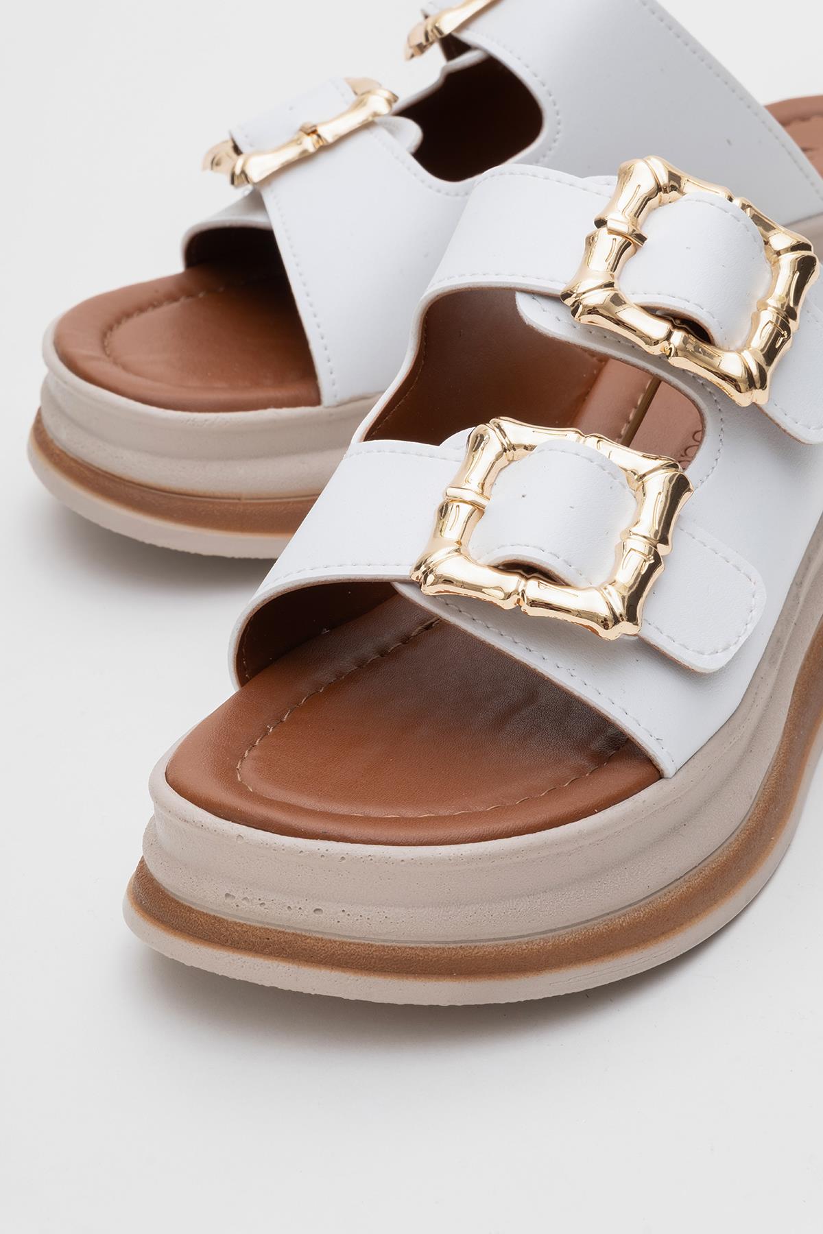 Kadın Çift Tokalı Terlik BEYAZ - Görsel 4